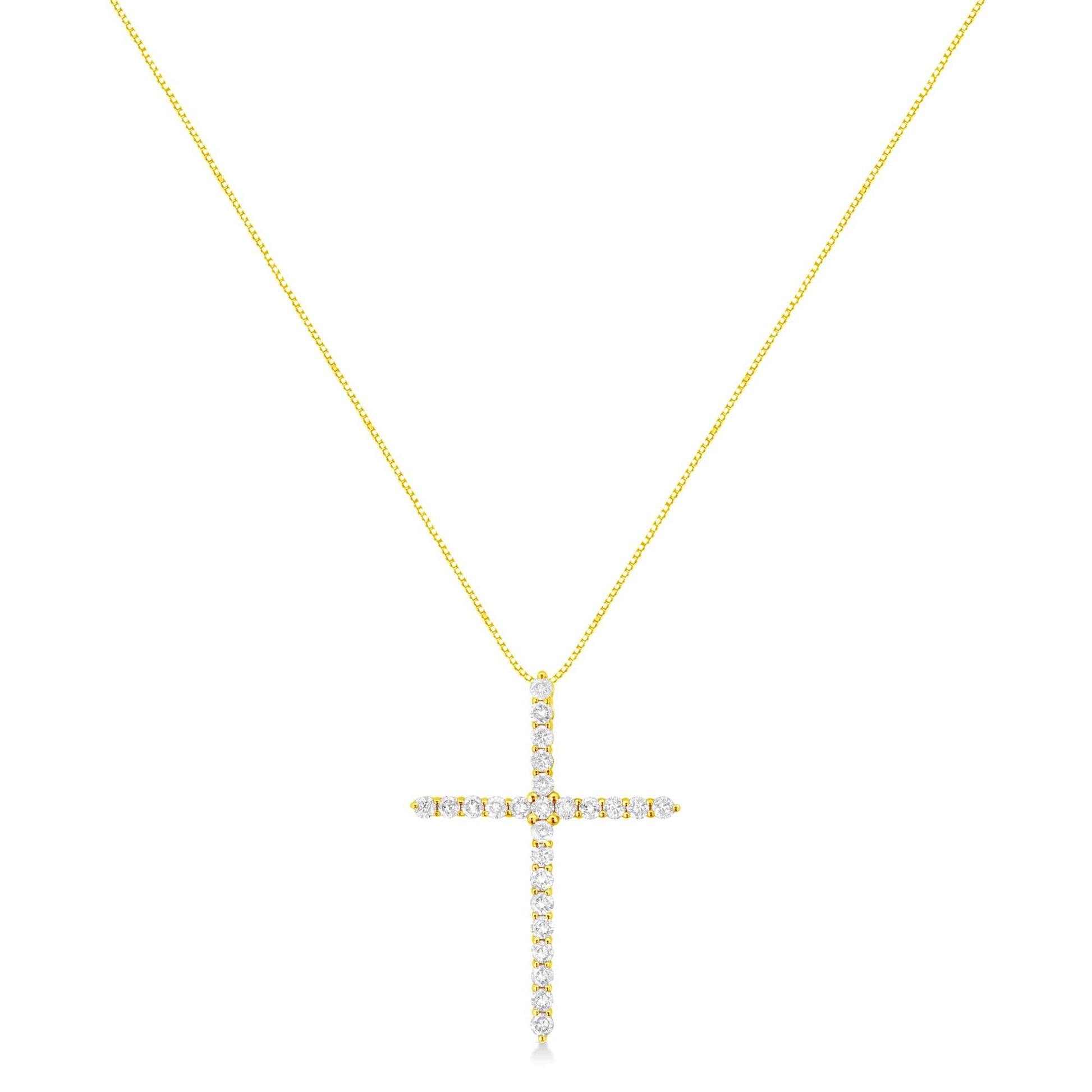 10K Yellow Gold Plated.925 Sterling Silver 2.0 Cttw Round Cut Diamond Cross