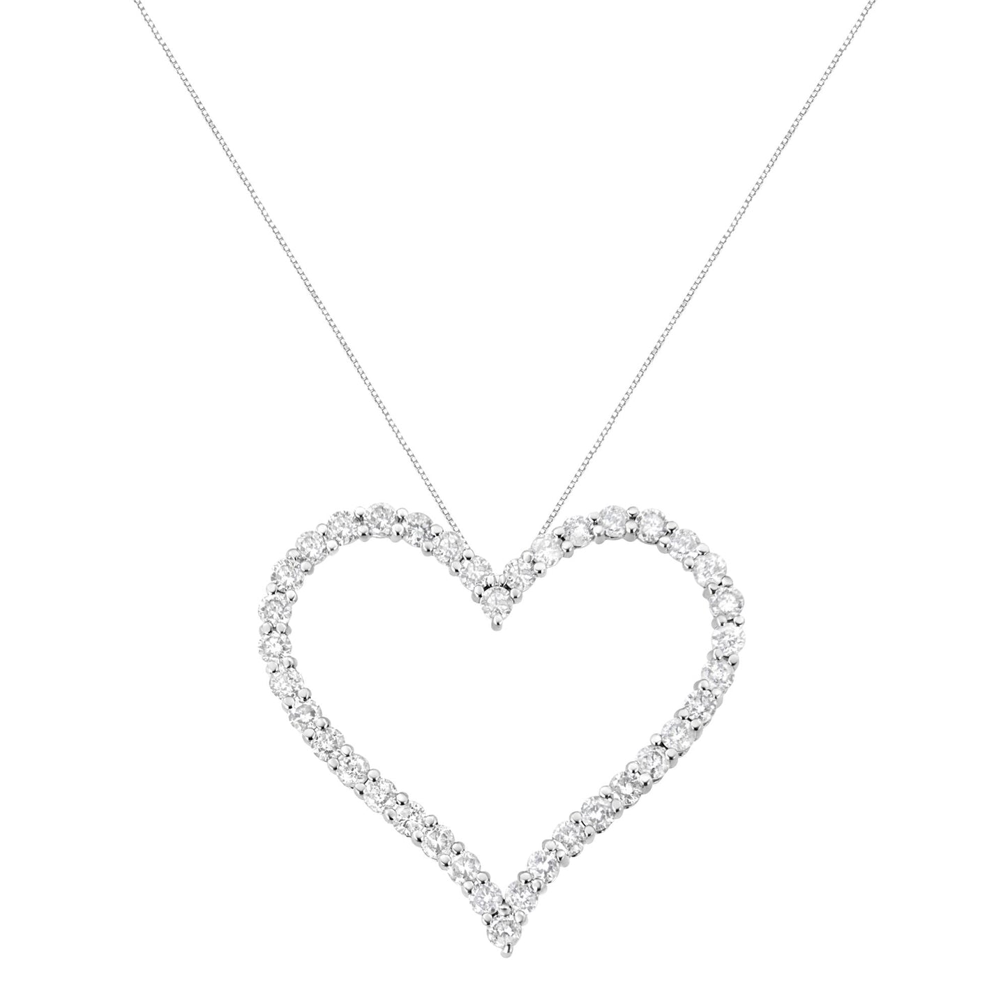 .925 Sterling Silver 3.0 cttw Round-Cut Diamond Open Heart Pendant Necklace