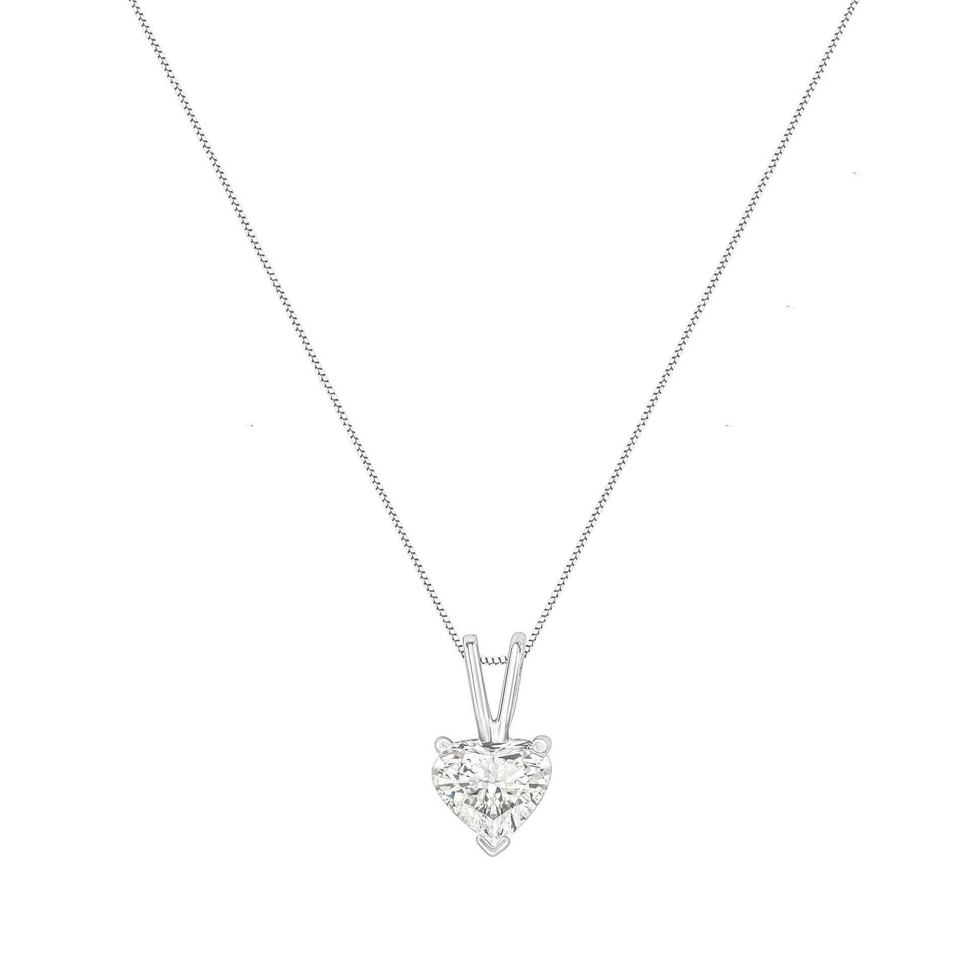 14K White Gold 3-Prong Set Heart Shaped Solitaire Diamond 18’’ Pendant