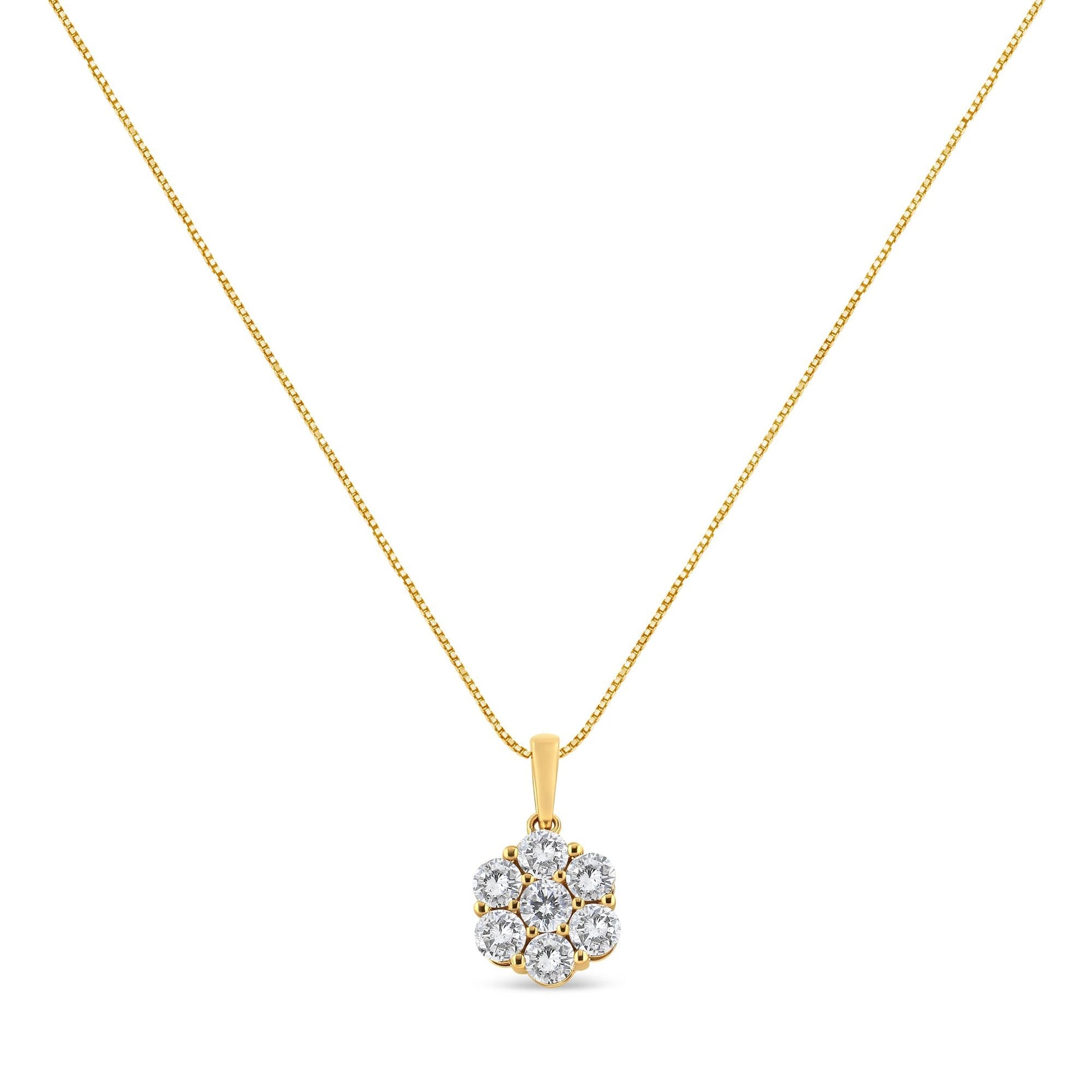 14K Yellow Gold 2.00 Cttw Brilliant Round-Cut Diamond 7 Stone Flower Cluster