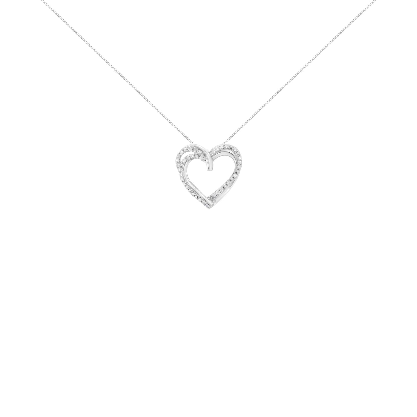 .925 Sterling Silver 1/4 cttw Prong Set Round-Cut Diamond Woven Double Heart