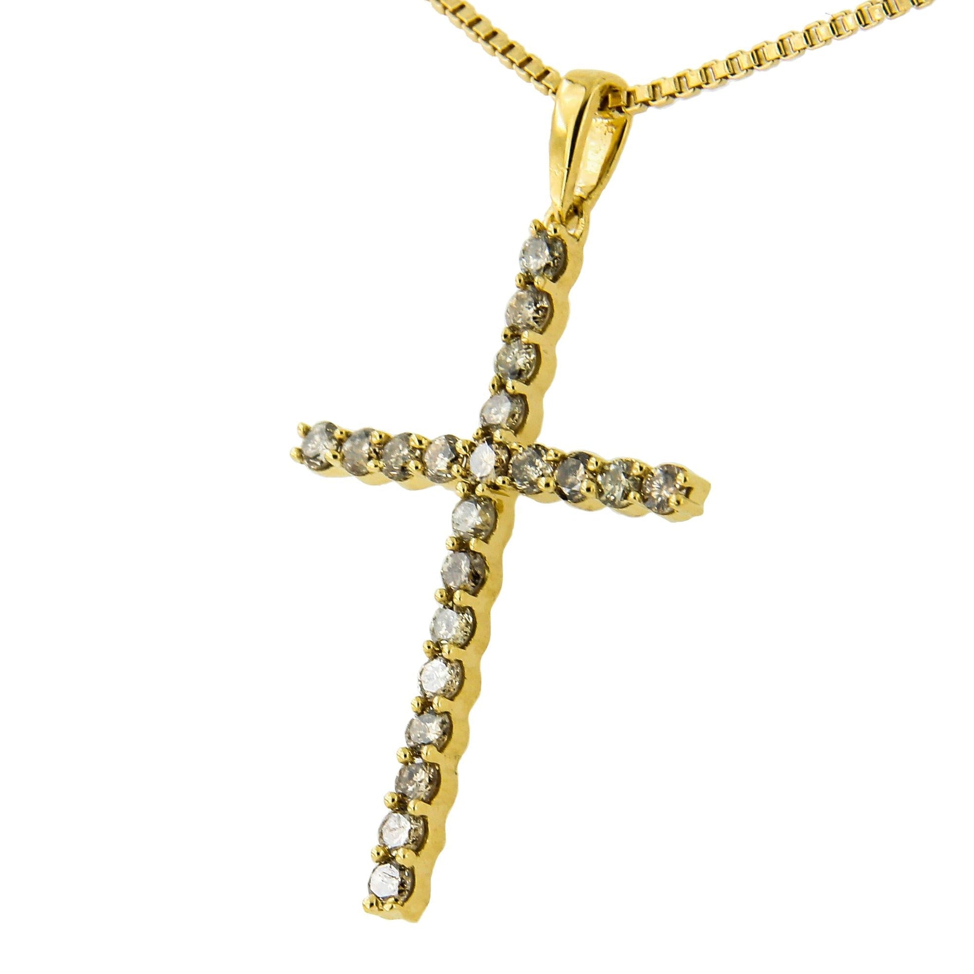 14K Yellow Gold Plated.925 Sterling Silver 1/2 Cttw Champagne Diamond Cross