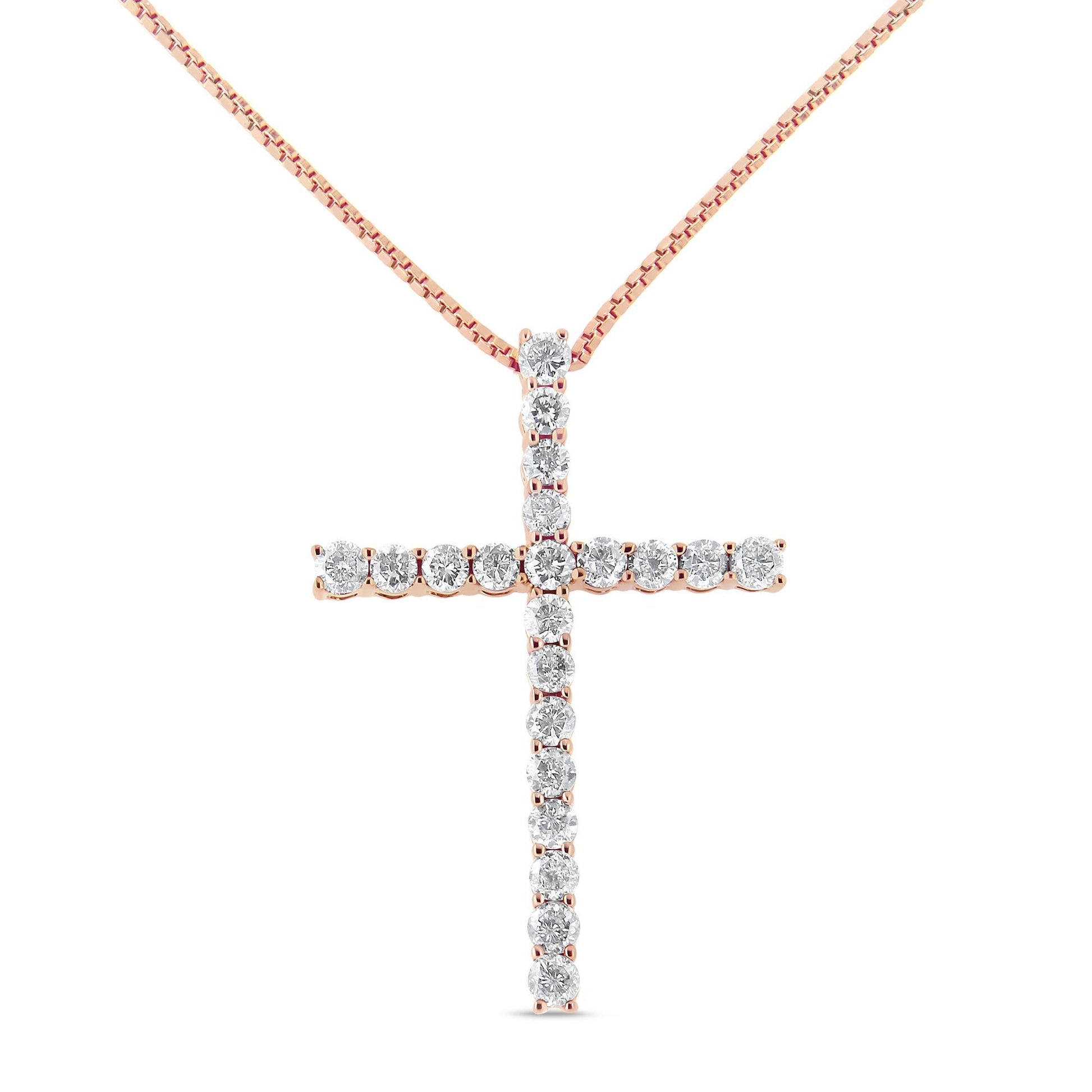 .925 Sterling Silver 1.0 Cttw Champagne Diamond Gold Cross Pendant Necklace