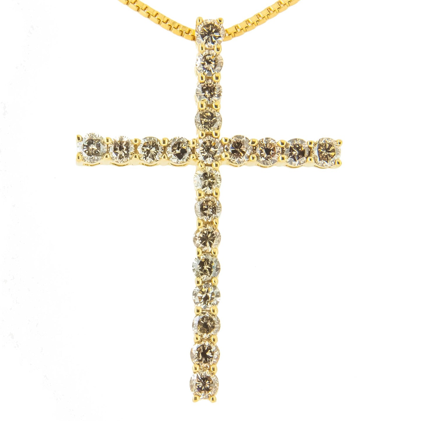 .925 Sterling Silver 1.0 Cttw Champagne Diamond Gold Cross Pendant Necklace