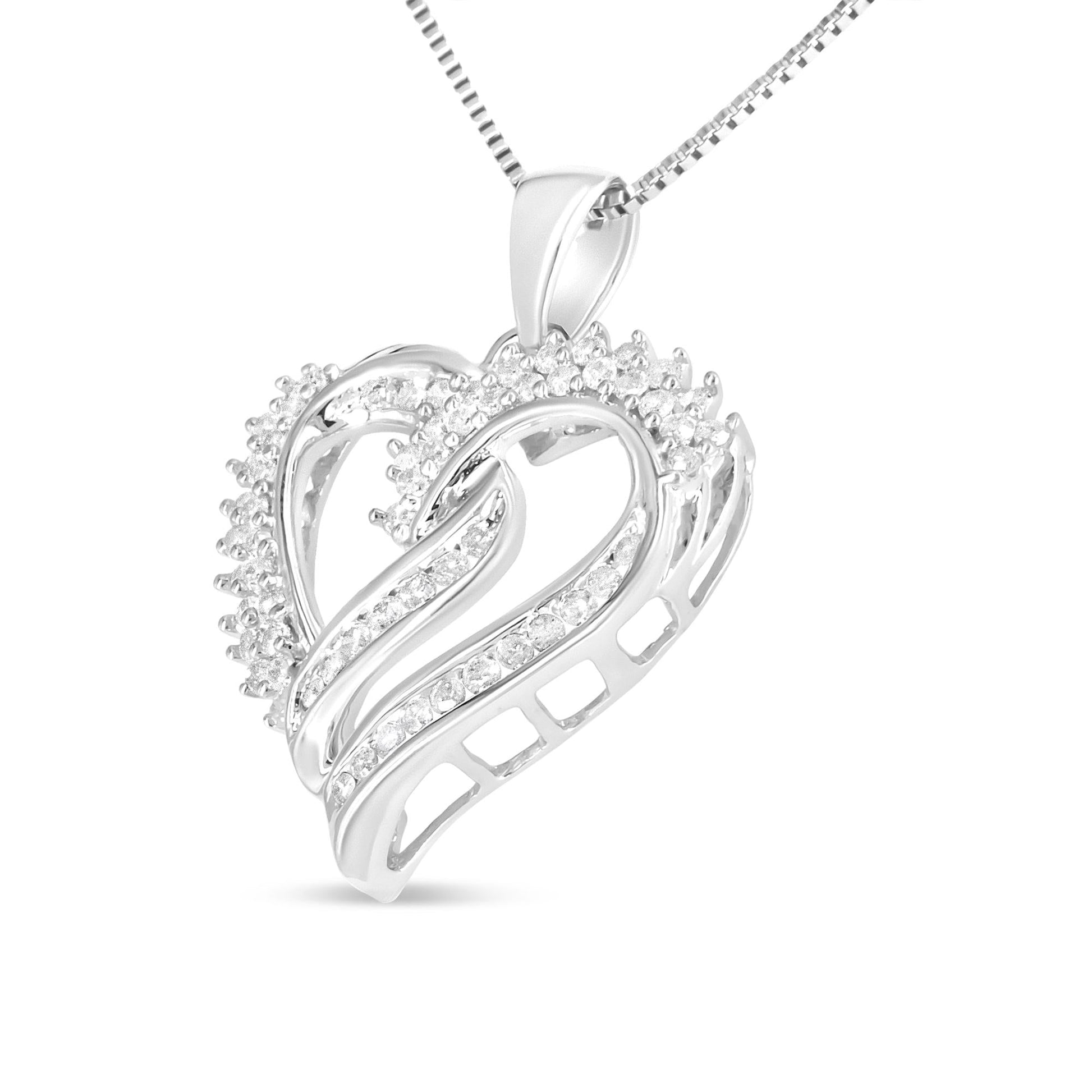 .925 Sterling Silver 1/2 Cttw Diamond Double Row Openwork Heart Pendant