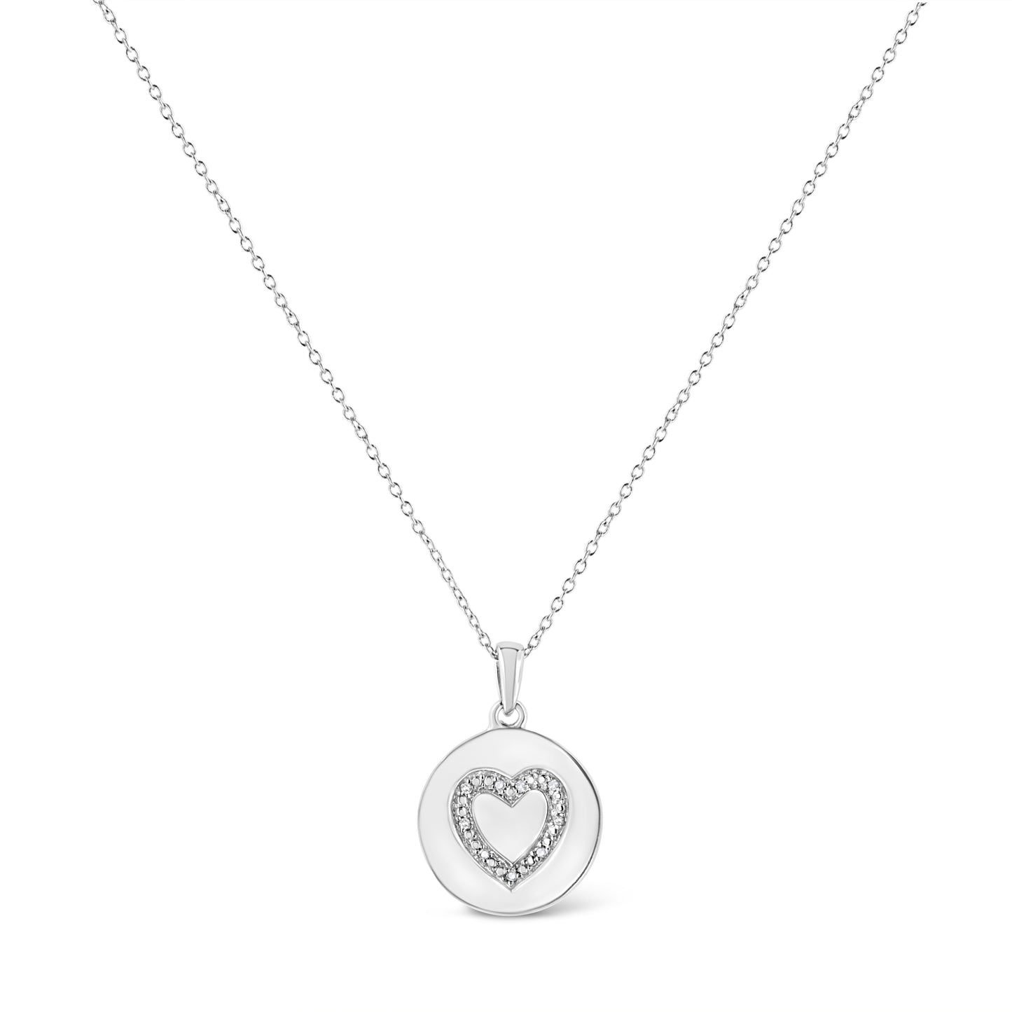 .925 Sterling Silver Prong-Set Diamond Accent Heart Emblemed 18’’ Pendant