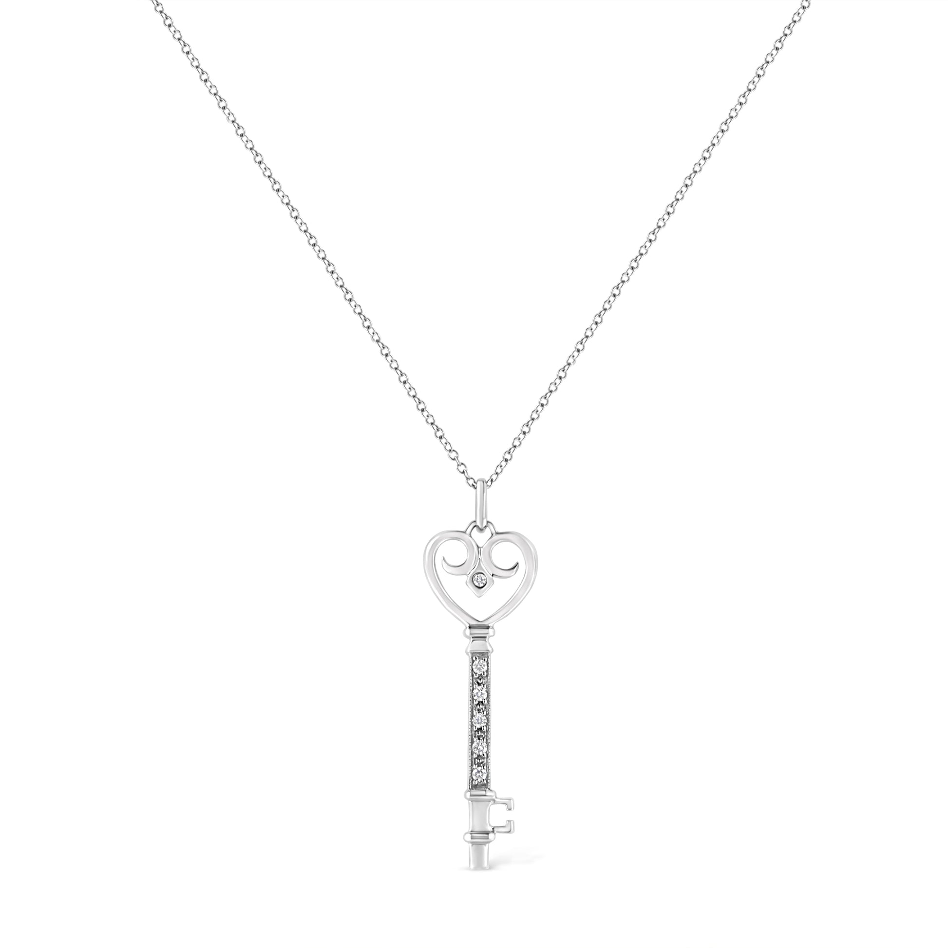 .925 Sterling Silver Pave and Bezel-Set Diamond Accent Key 18’’ Heart