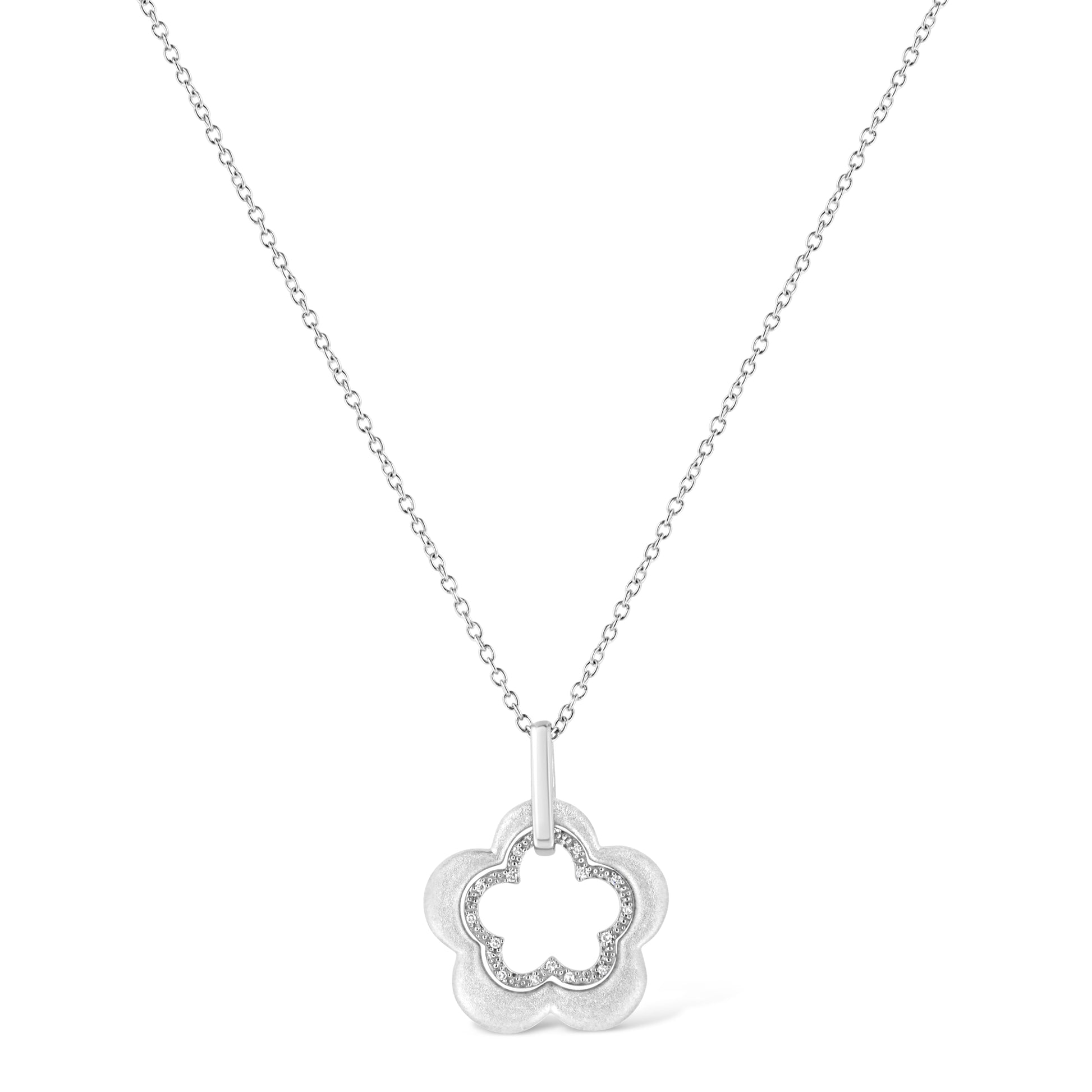 Matte Finished.925 Sterling Silver Diamond Accent Double Flower Shape 18’’