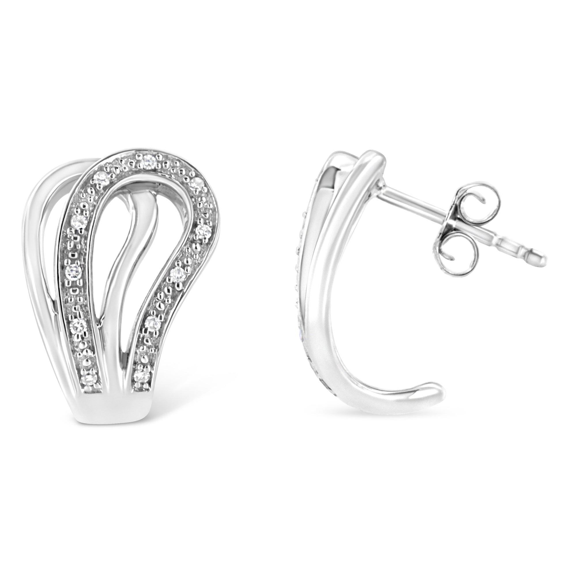 .925 Sterling Silver Pave-Set Diamond Accent Horseshoe Hoop Earring (I-J Color