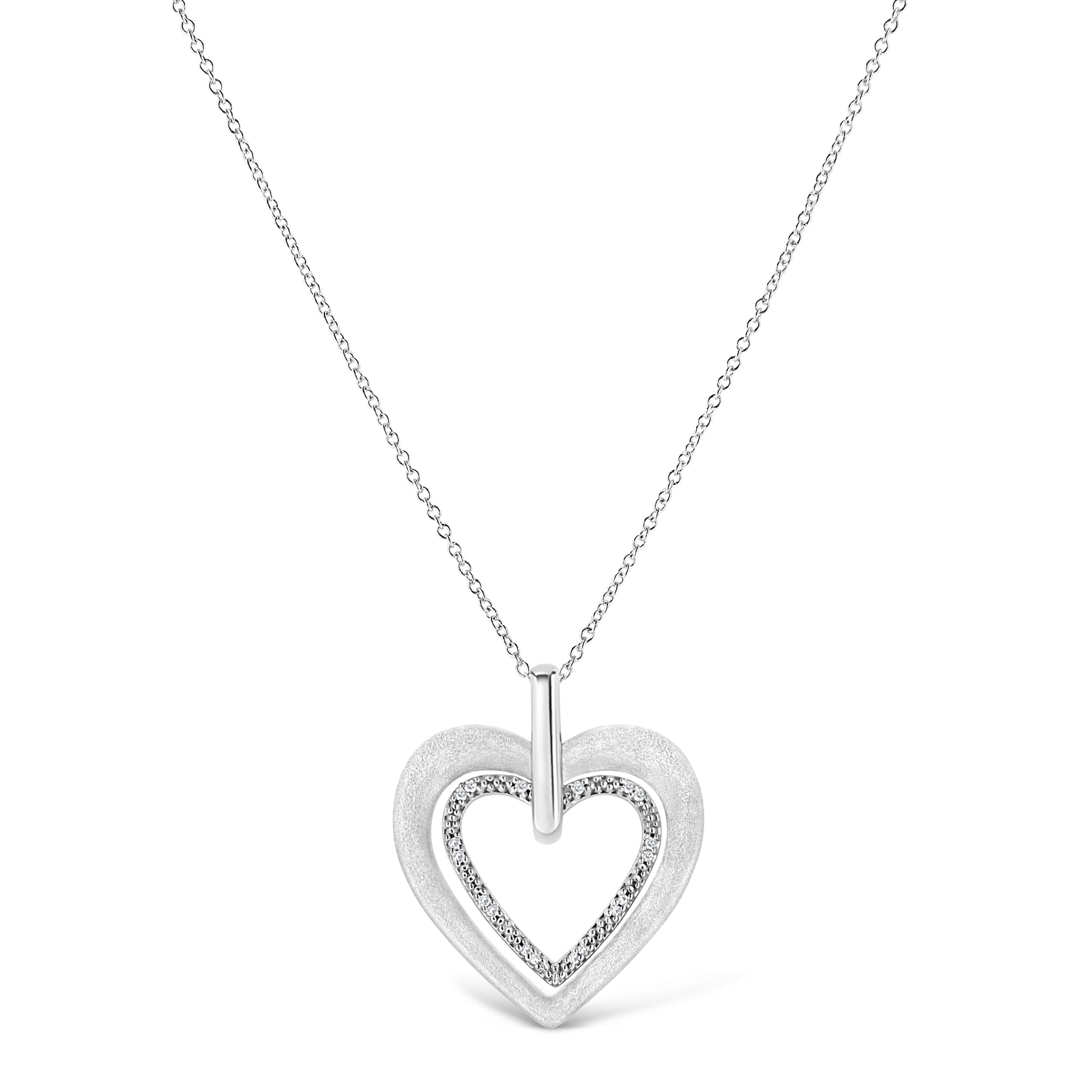 .925 Sterling Silver Prong-Set Diamond Accent Double Heart 18’’ Pendant