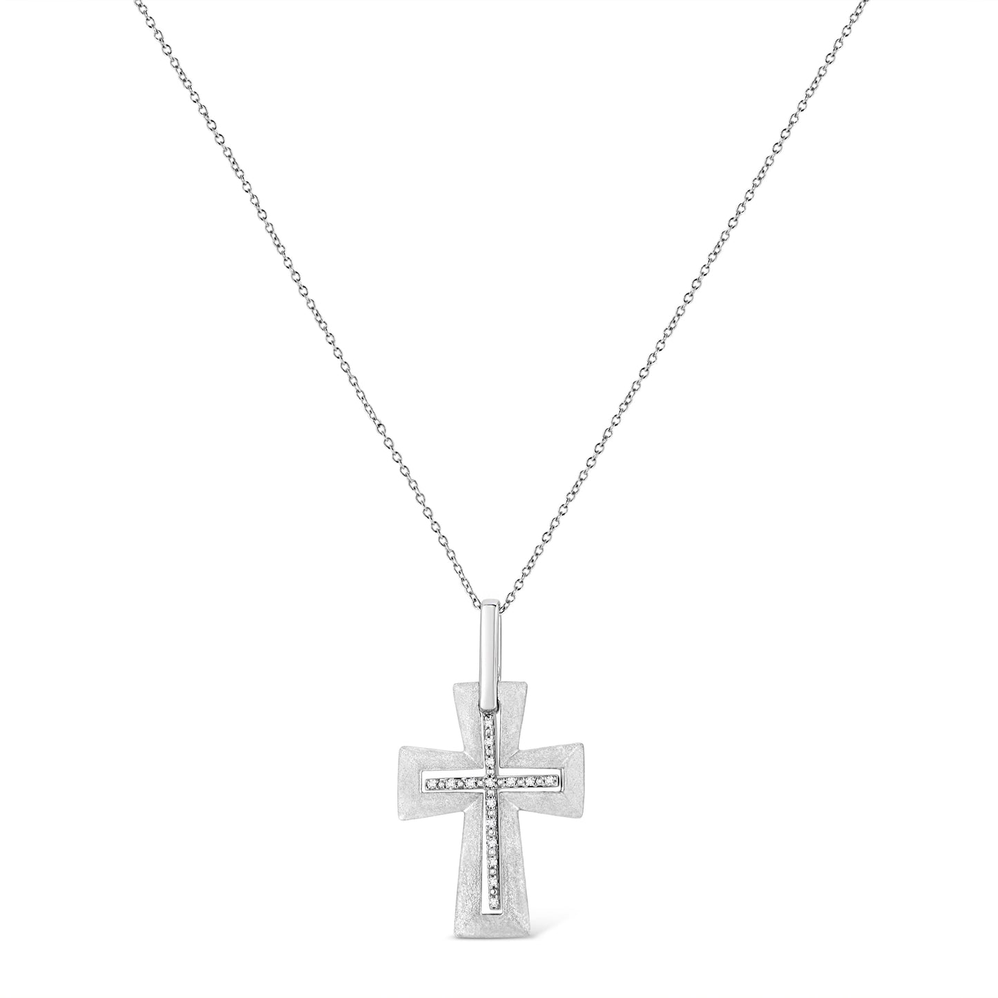 .925 Sterling Silver Prong-Set Diamond Accent Cross 18’’ Pendant Necklace