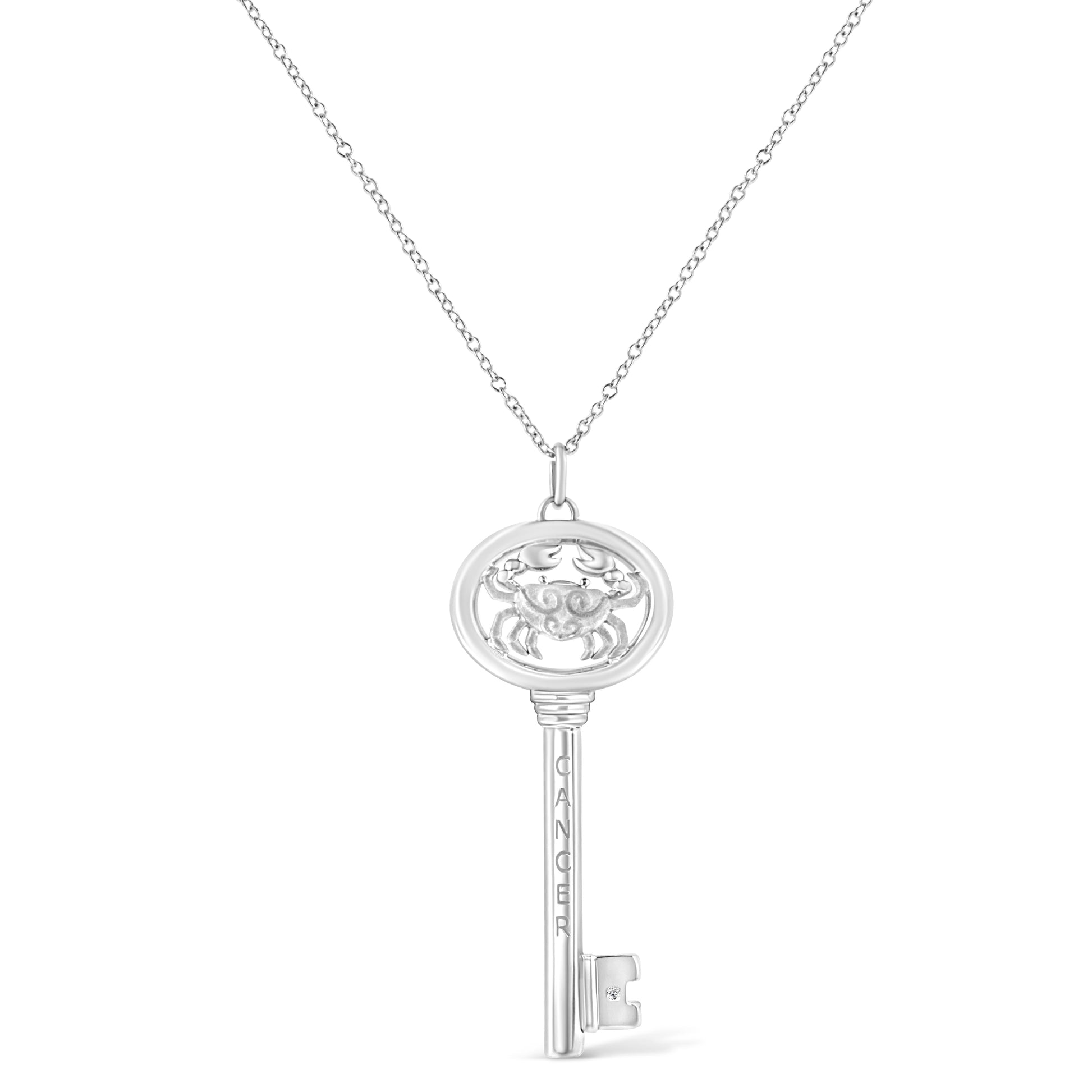 .925 Sterling Silver Diamond Accent Zodiac Key 18’’ Pendant Necklace (K-L