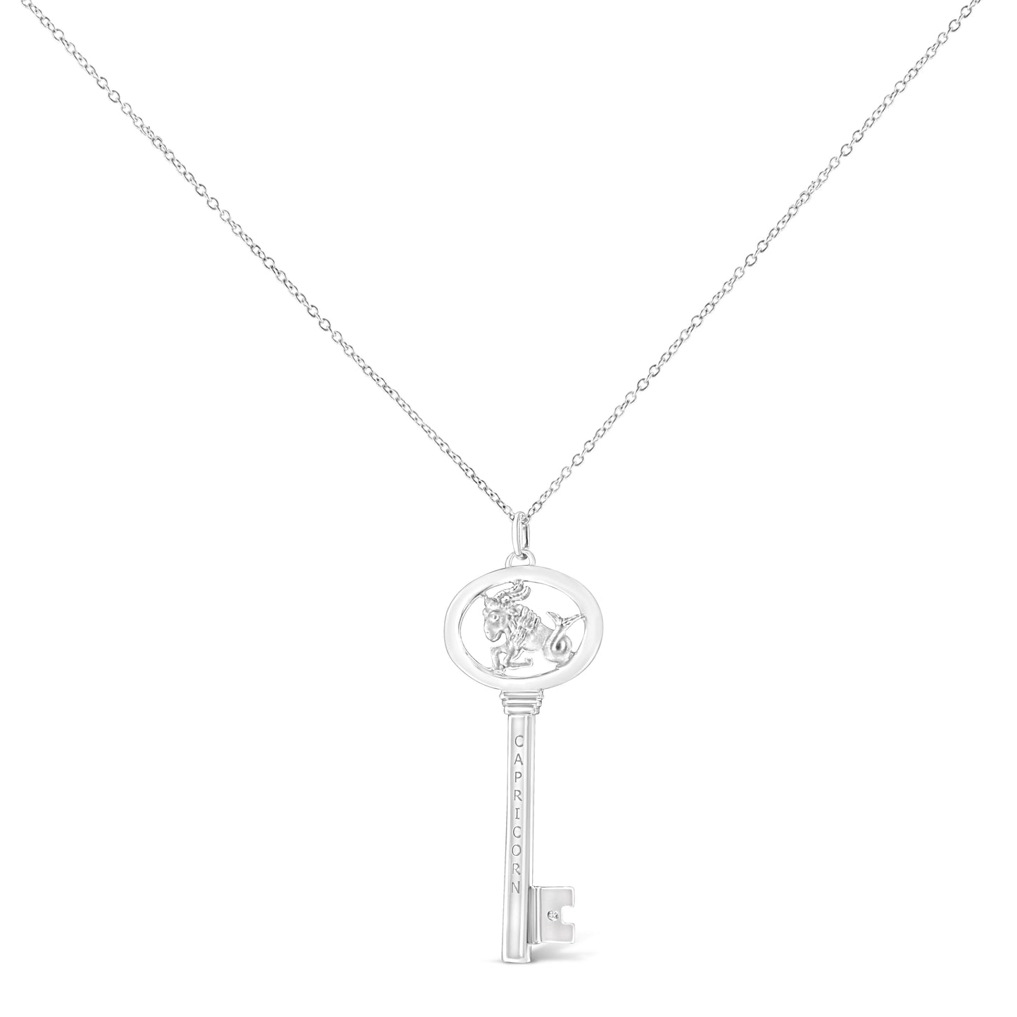 .925 Sterling Silver Diamond Accent Zodiac Key 18’’ Pendant Necklace (K-L