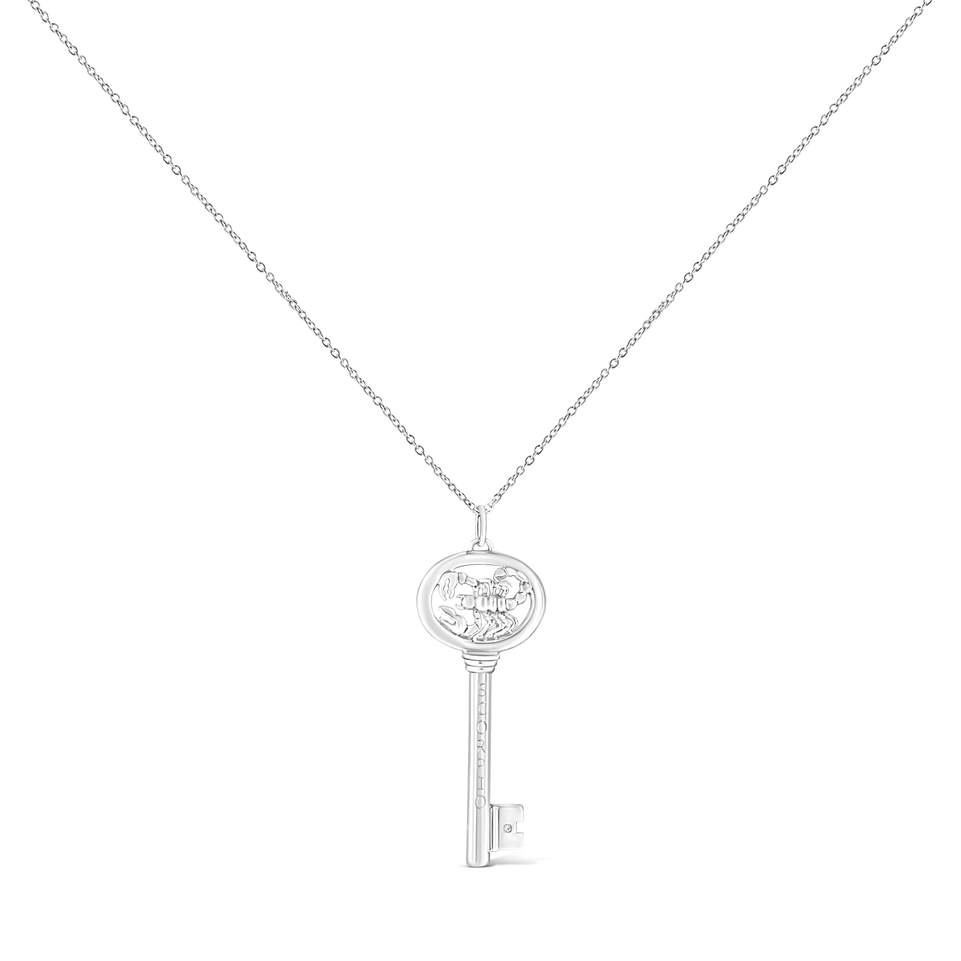 .925 Sterling Silver Diamond Accent Zodiac Key 18’’ Pendant Necklace (K-L