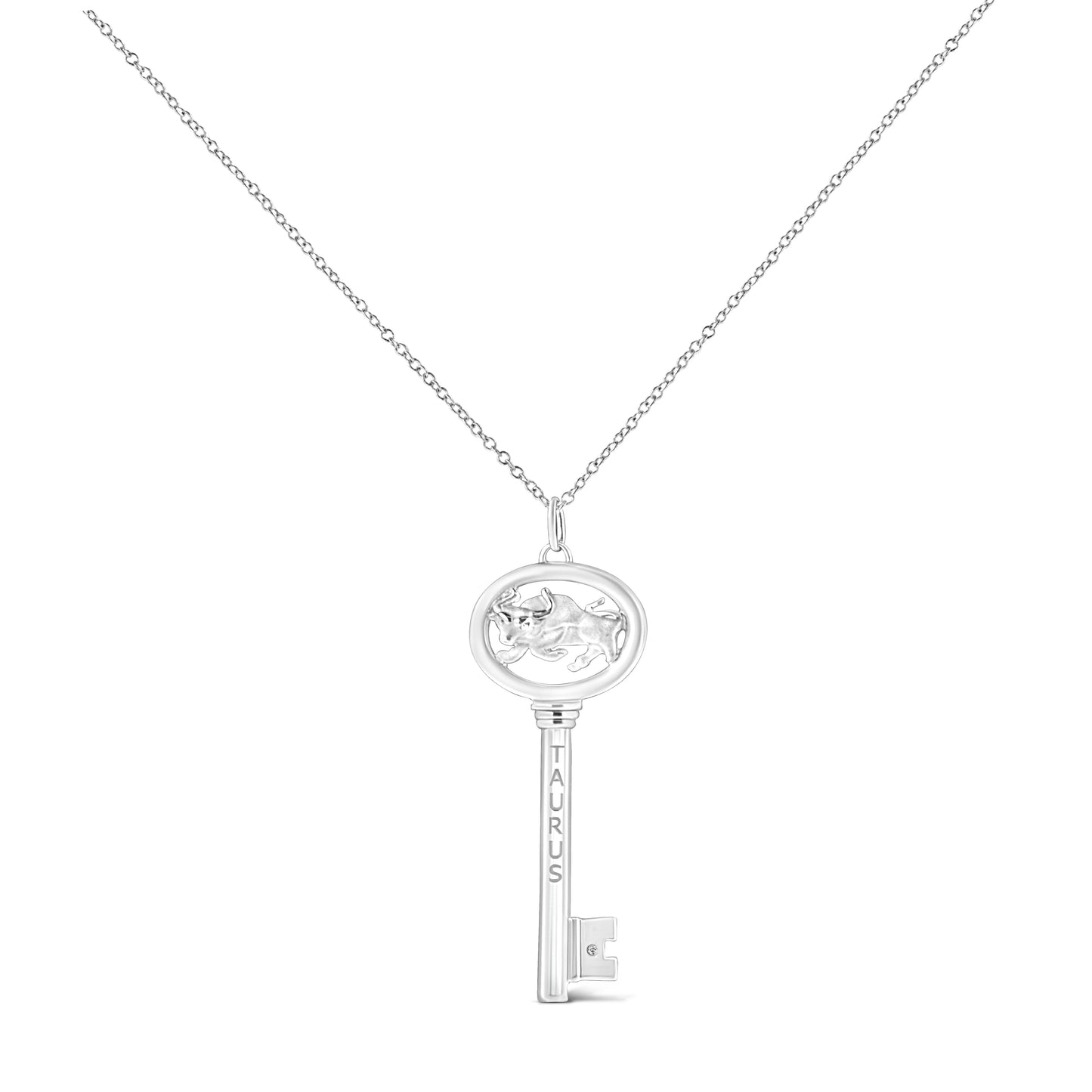 .925 Sterling Silver Diamond Accent Zodiac Key 18’’ Pendant Necklace (K-L