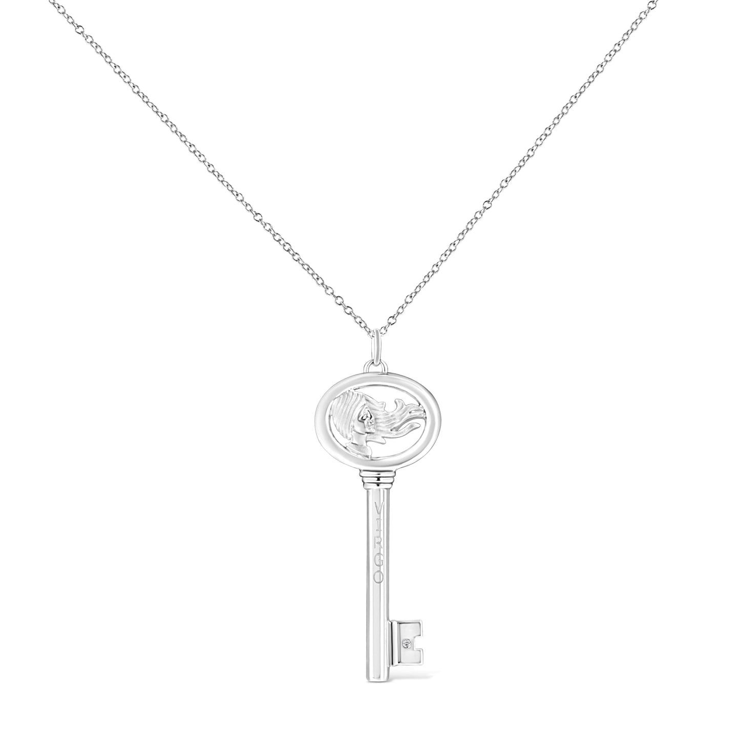 .925 Sterling Silver Diamond Accent Zodiac Key 18’’ Pendant Necklace (K-L