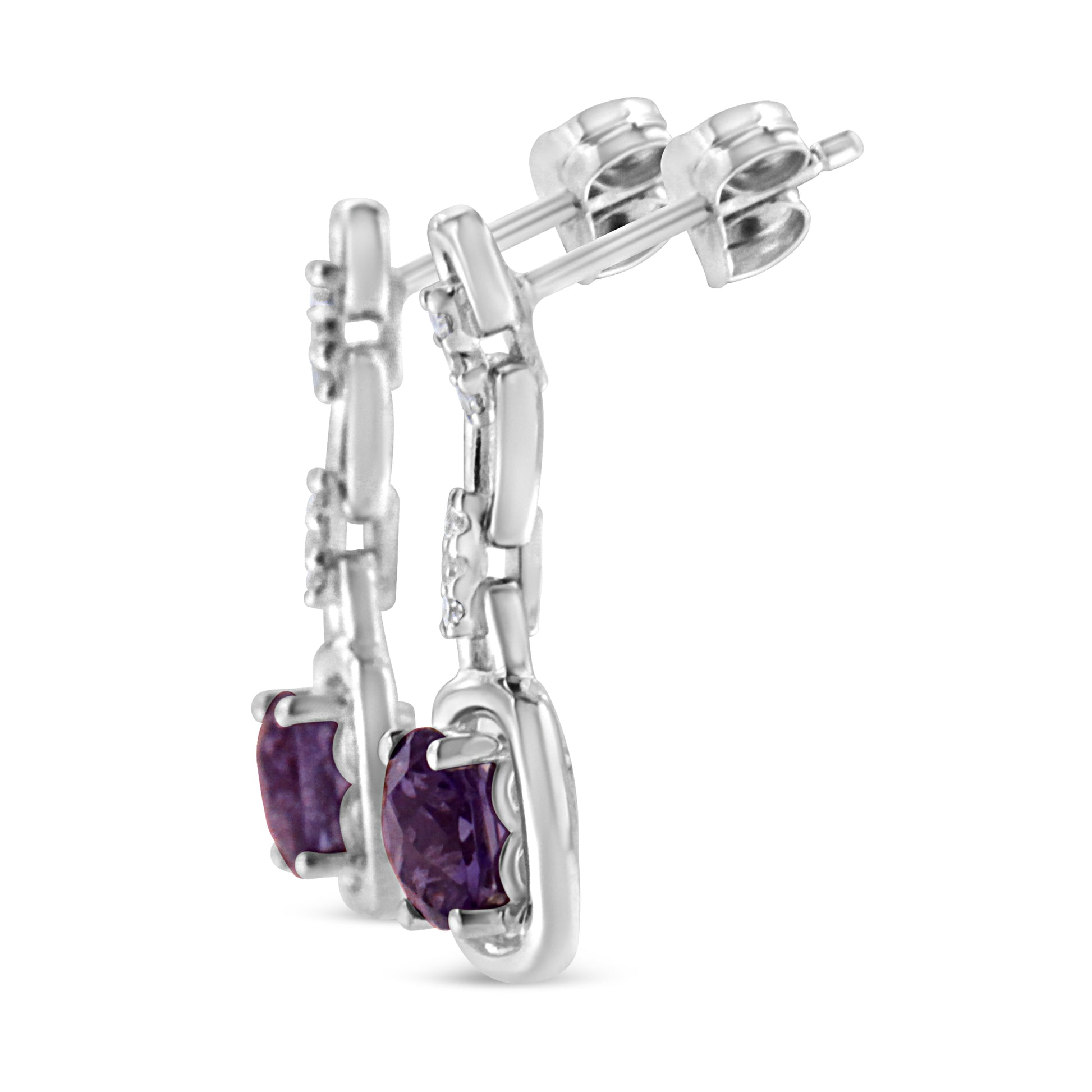 .925 Sterling Silver 6x6MM Cushion Shaped Natural Purple Amethyst and Diamond