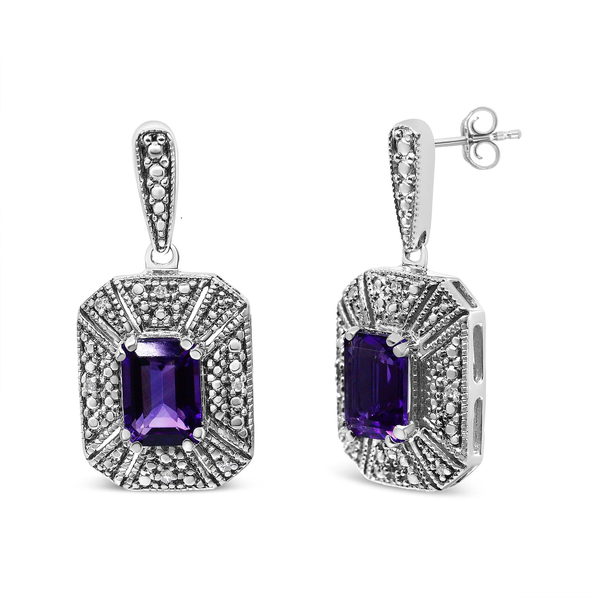 .925 Sterling Silver Diamond Accent and 7x5mm Purple Amethyst Stud Earrings