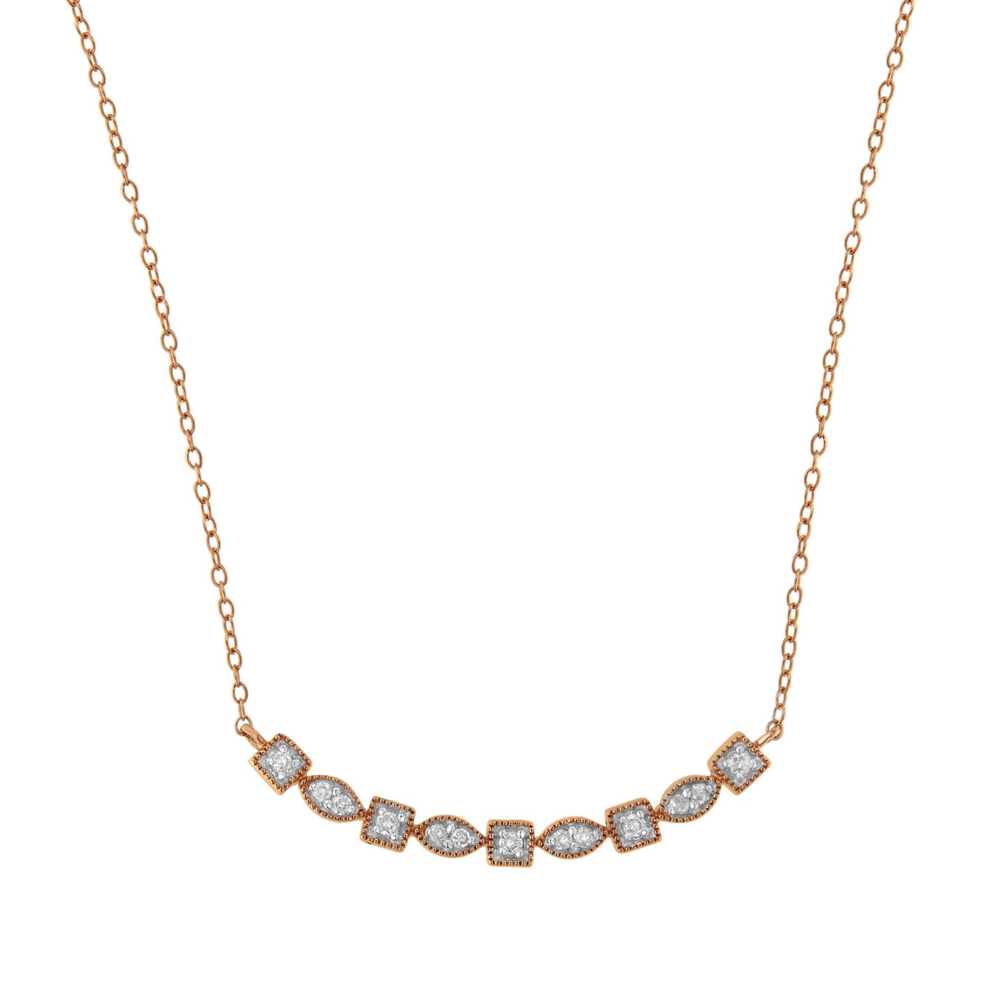 10KT Rose Gold Plated Sterling Silver Round Diamond Bar Necklace (1/4 cttw I-J