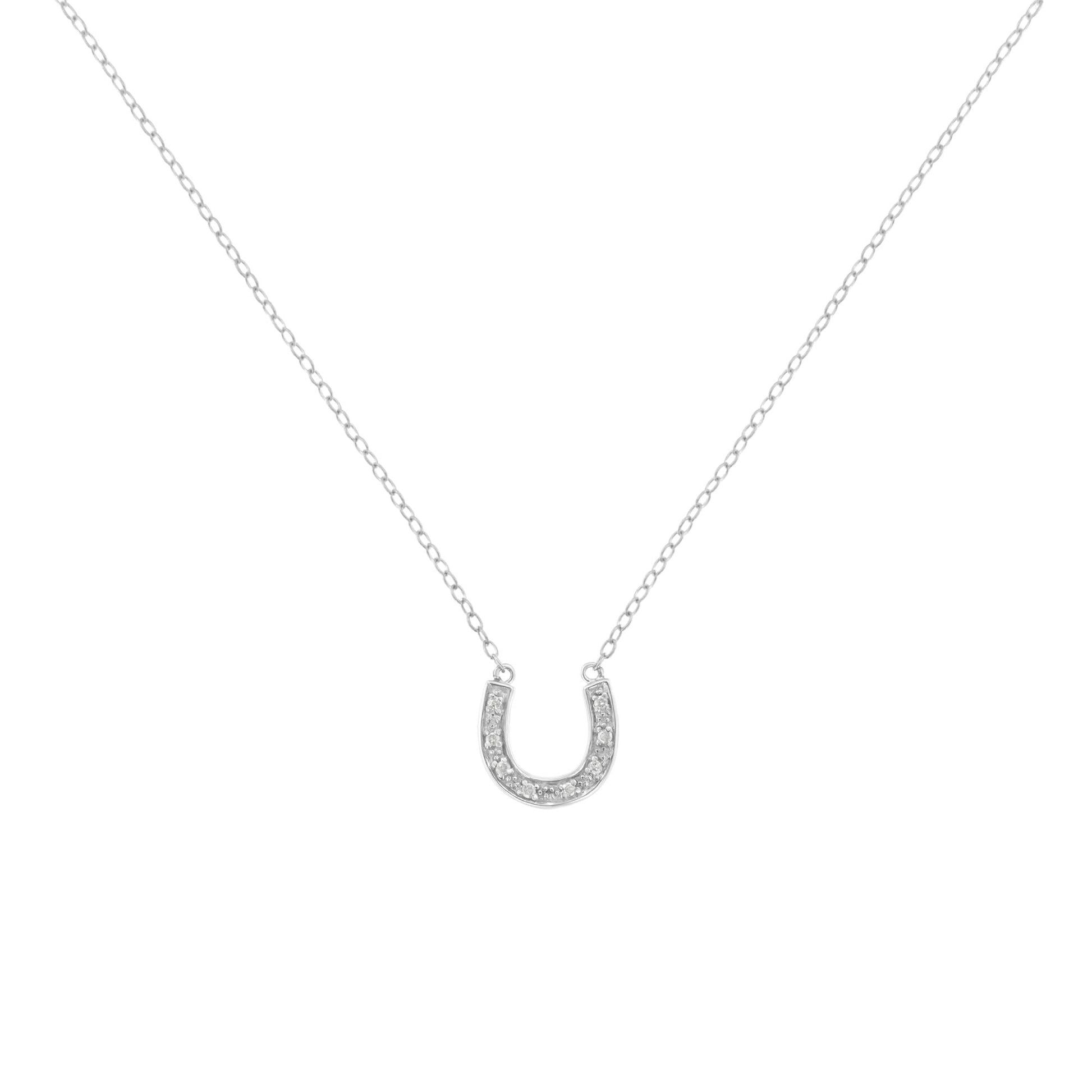 .925 Sterling Silver Diamond Accent Horseshoe U Shape 18’’ Pendant Necklace