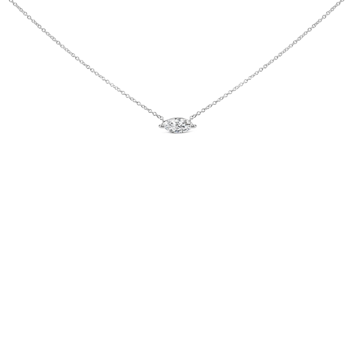 14K White Gold 1/2 Cttw Marquise Lab-Grown Diamond East West Solitaire 18" Pendant Necklace (F-G Color, VS2-SI1 Clarity)