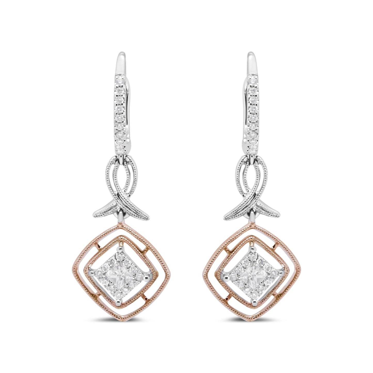 14K White and Rose Gold 1/2 Cttw Round and Princess-Cut Diamond Openwork