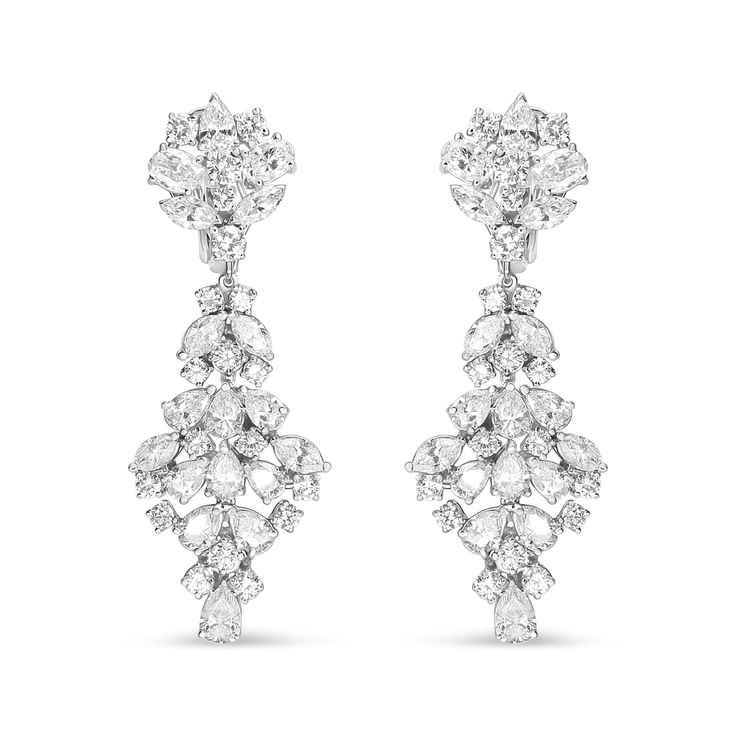 18K White Gold 9 1/2 Cttw Diamond Cluster Drop Dangle Clip-On Earrings (F-G