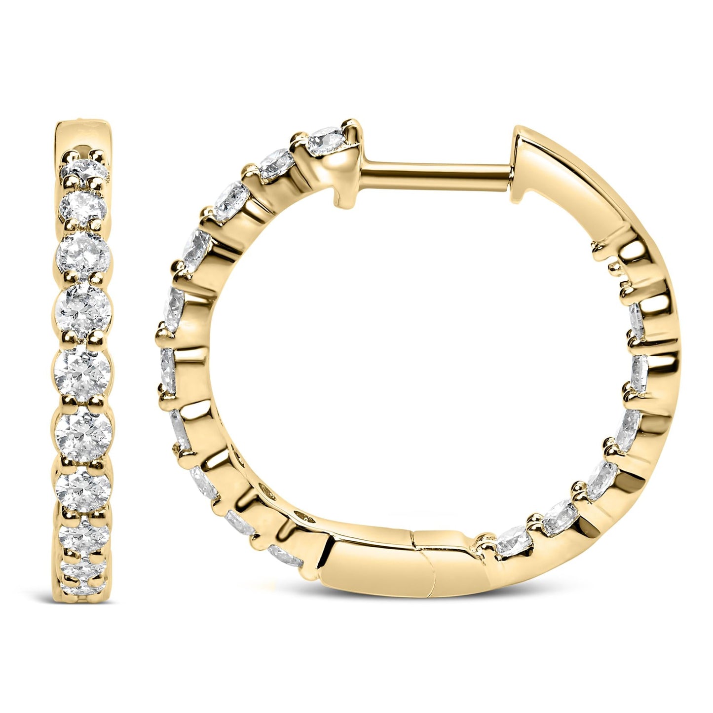 14K Gold Shared Prong Set Diamond Inside Out Hoop Earrings (G-H Color SI2-I1