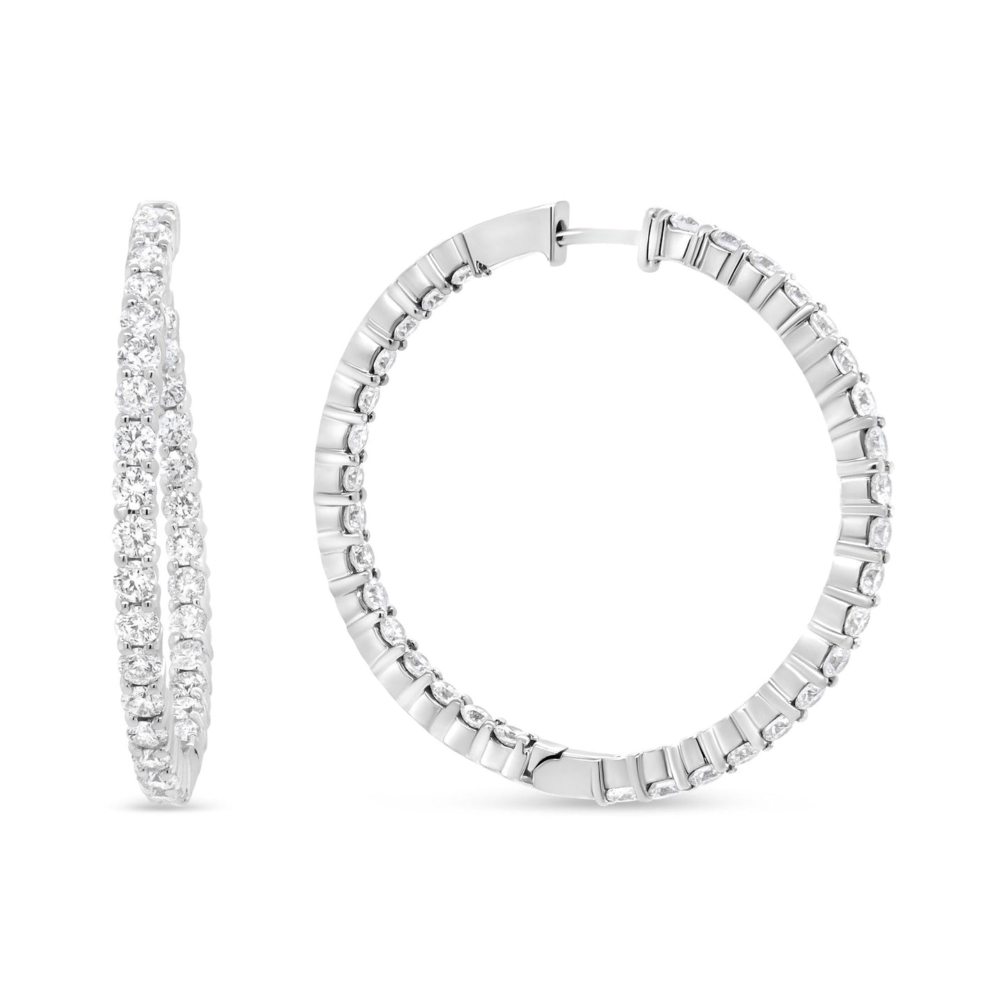 18K White Gold 3 5/8 Cttw Round Diamond Curved Inside-Outside Hoop Earrings