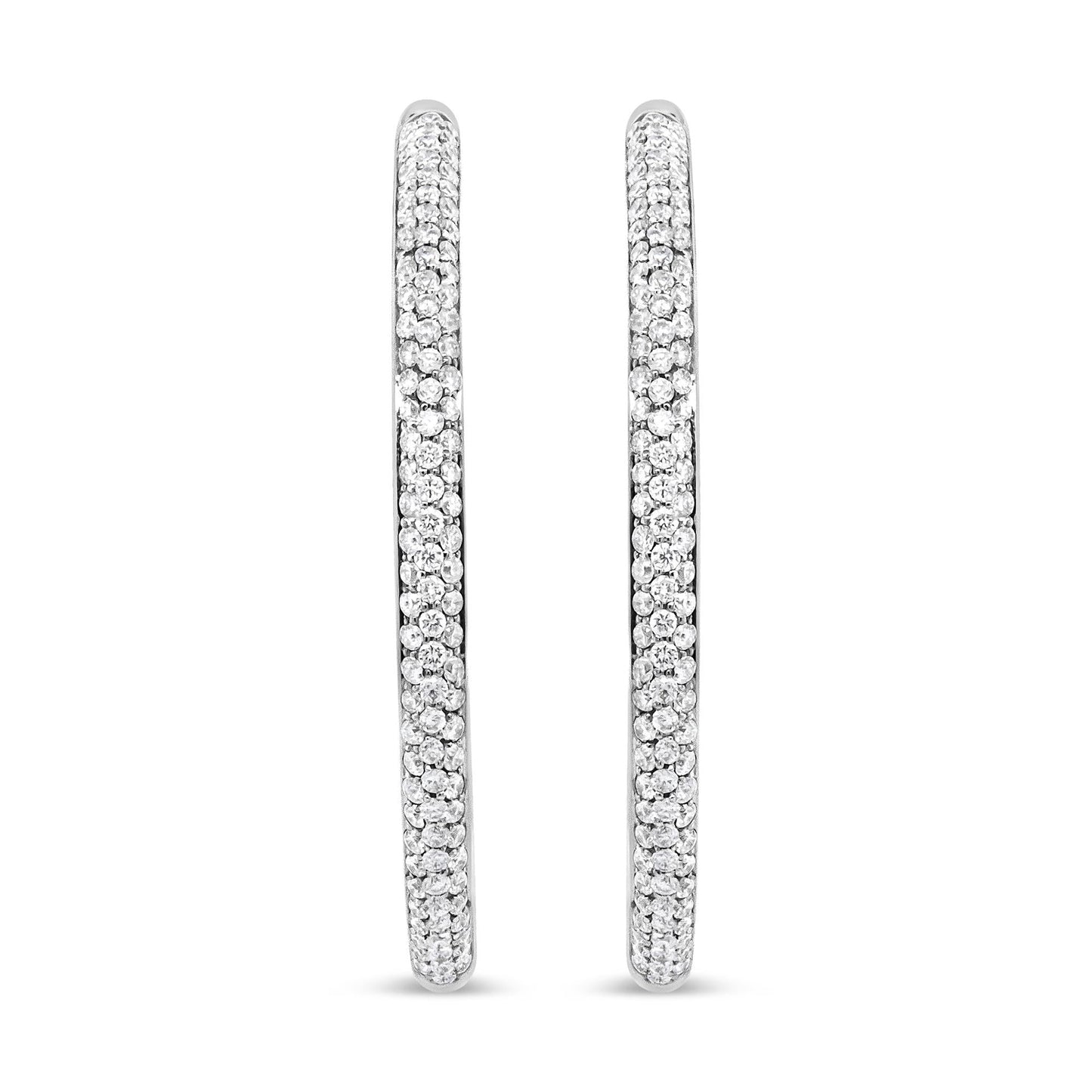 18K White Gold 2.00 Cttw Round-Cut Diamond Inner-Outer Hoop Earrings (F-G Color