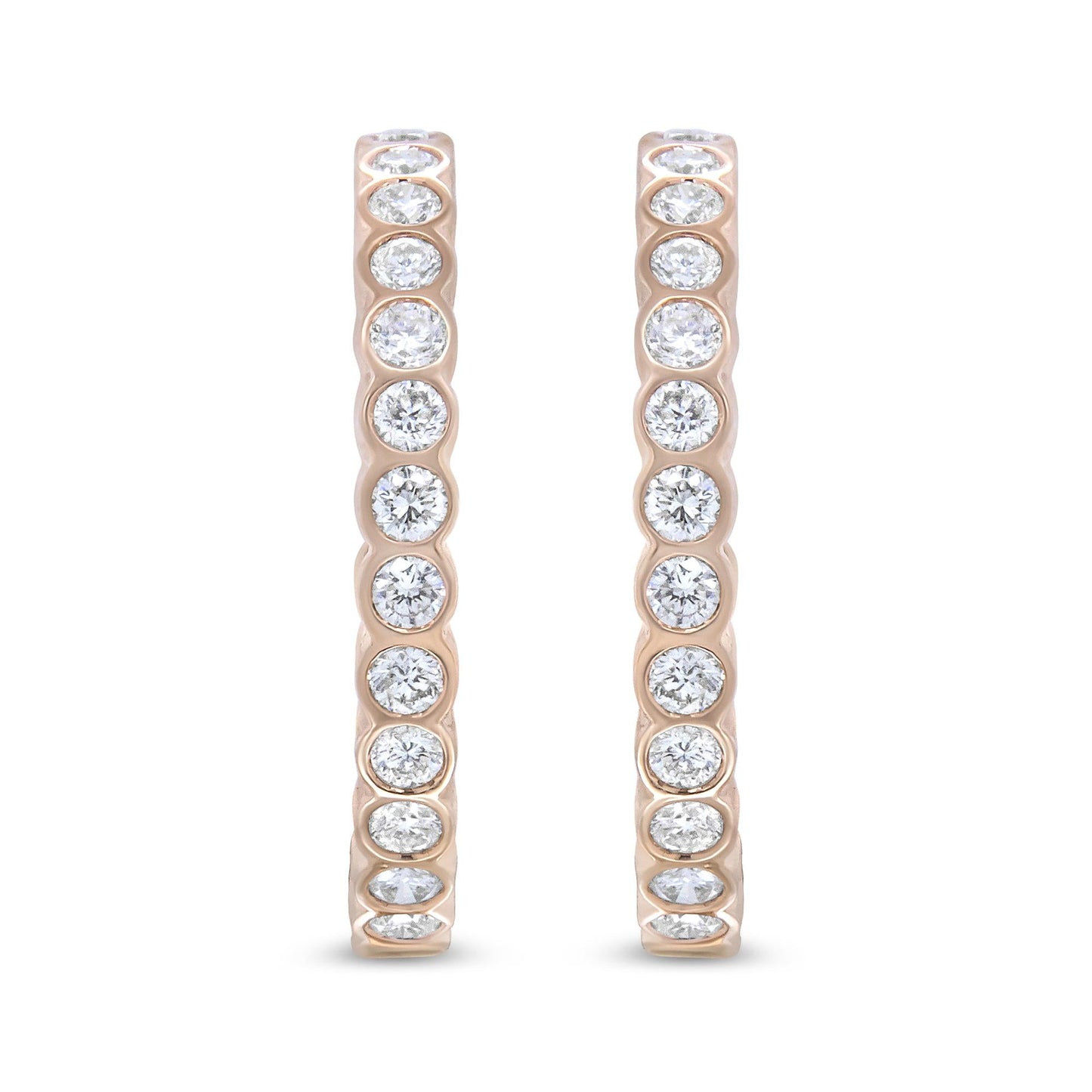 18K Rose Gold 1 Cttw Round Bezel-Set Diamond Hoop Earrings (F-G Color VS1-VS2