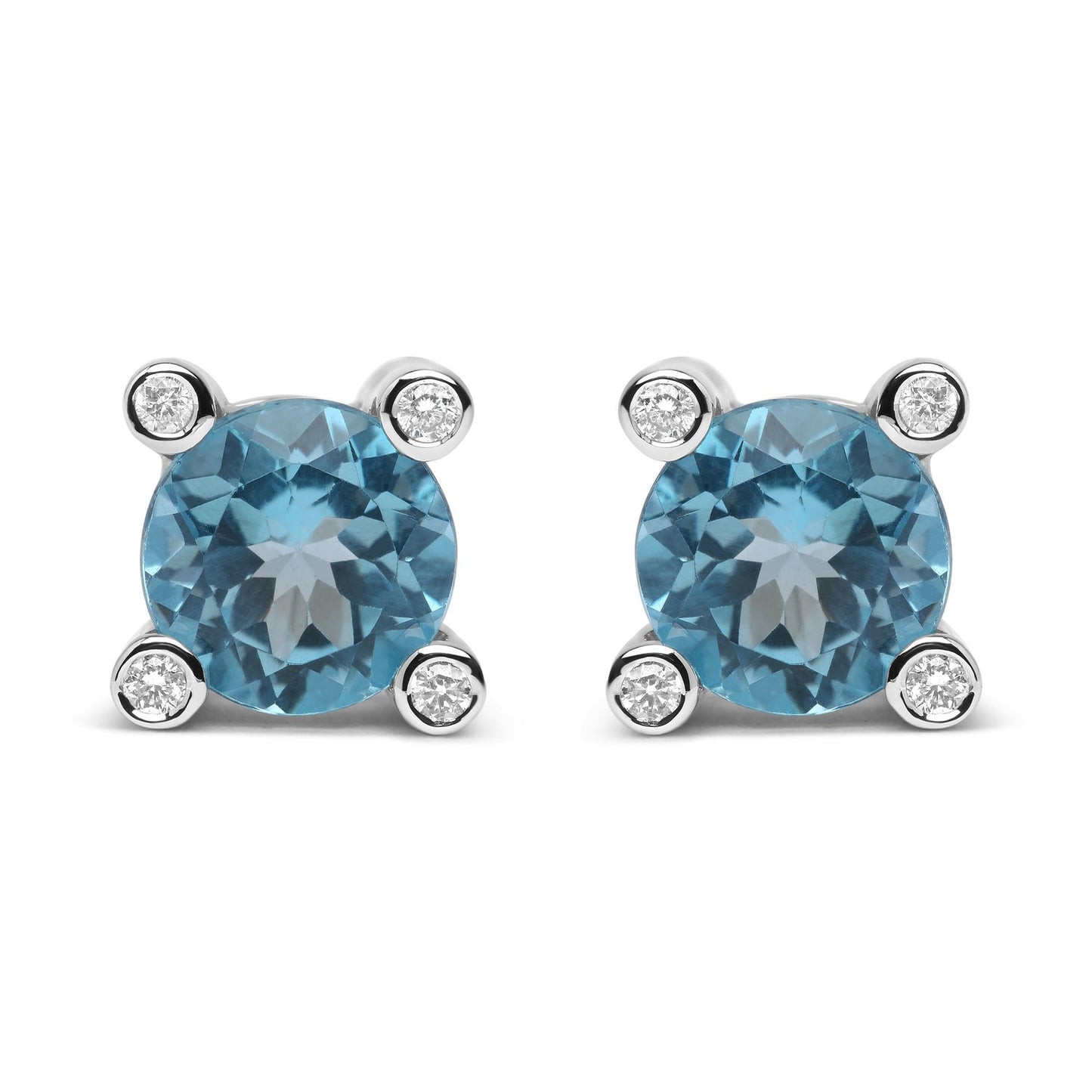 18K White Gold 1/10 Cttw Round Bezel Diamond and 10x10mm Round Sky Blue Topaz