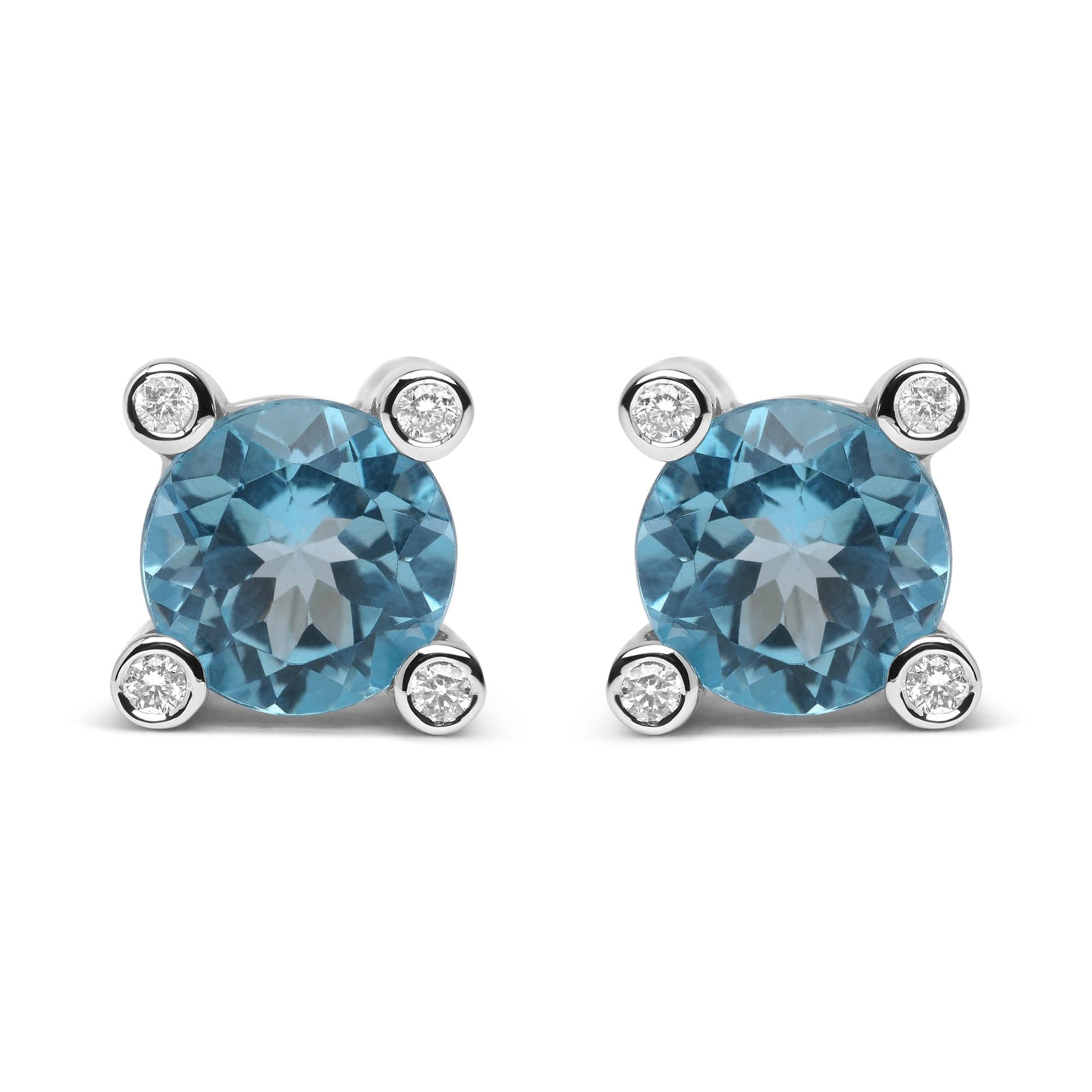 18K White Gold 1/10 Cttw Round Bezel Diamond and 10x10mm Round Sky Blue Topaz