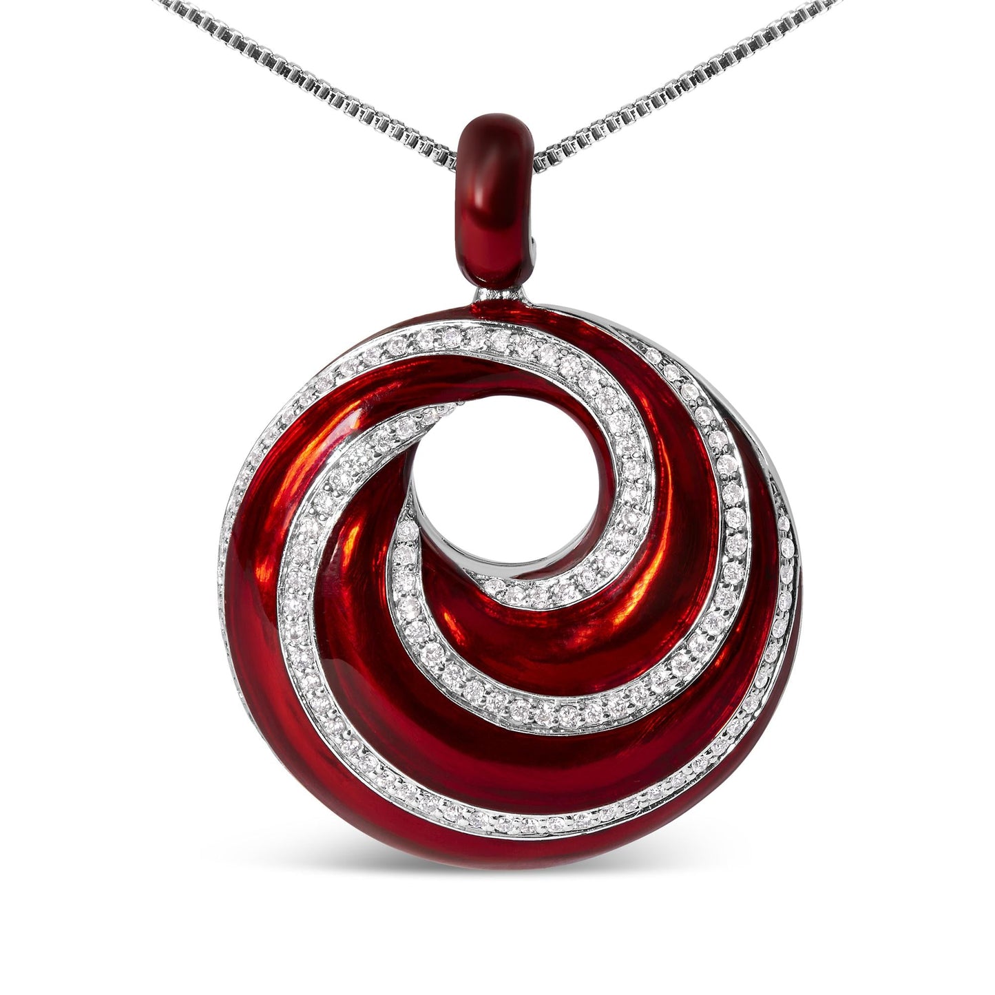 .925 Sterling Silver Red Enamel and 1/2 Diamond Endless Swirl Medallion