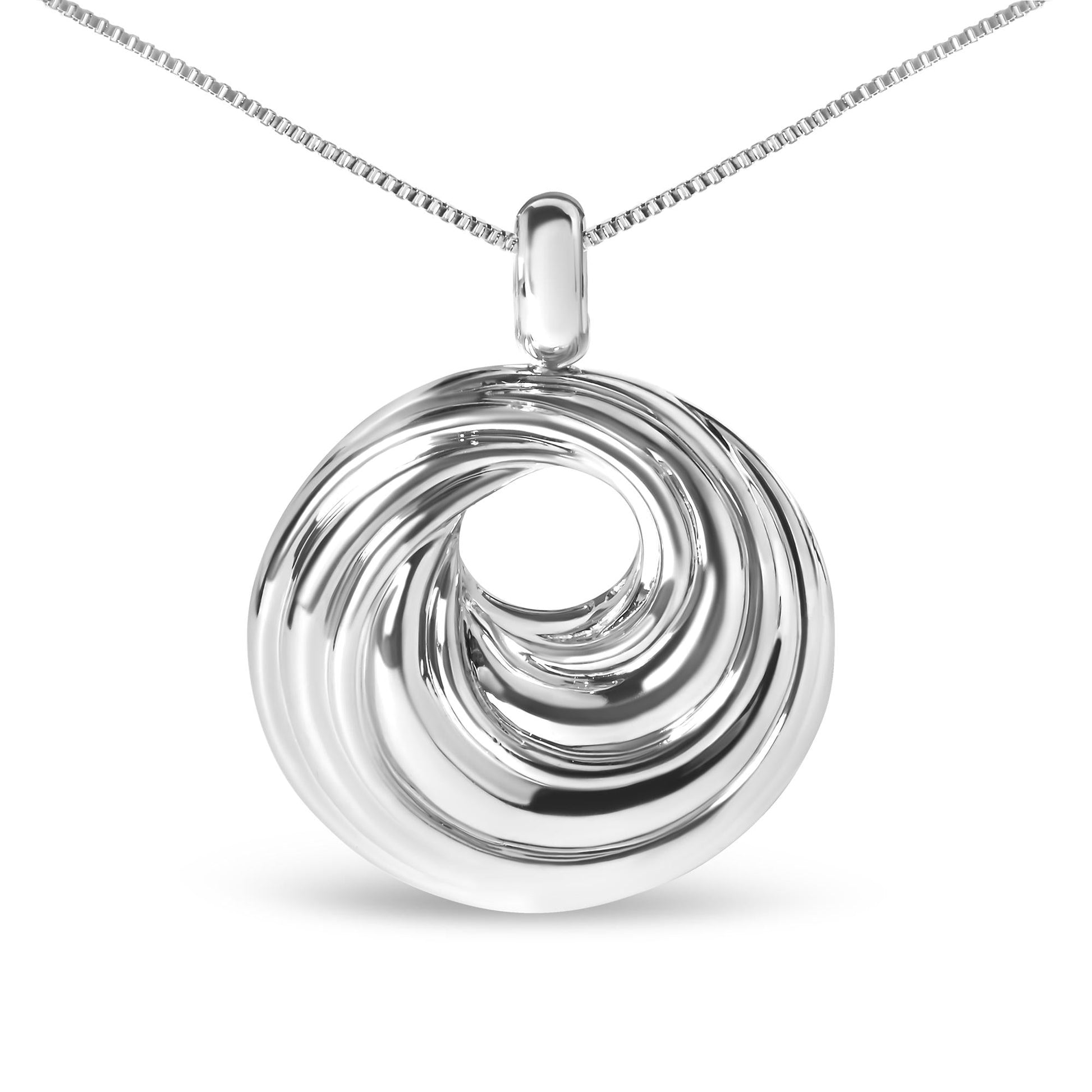 .925 Sterling Silver Endless Wave Swirl Statement Medallion 18’’ Pendant