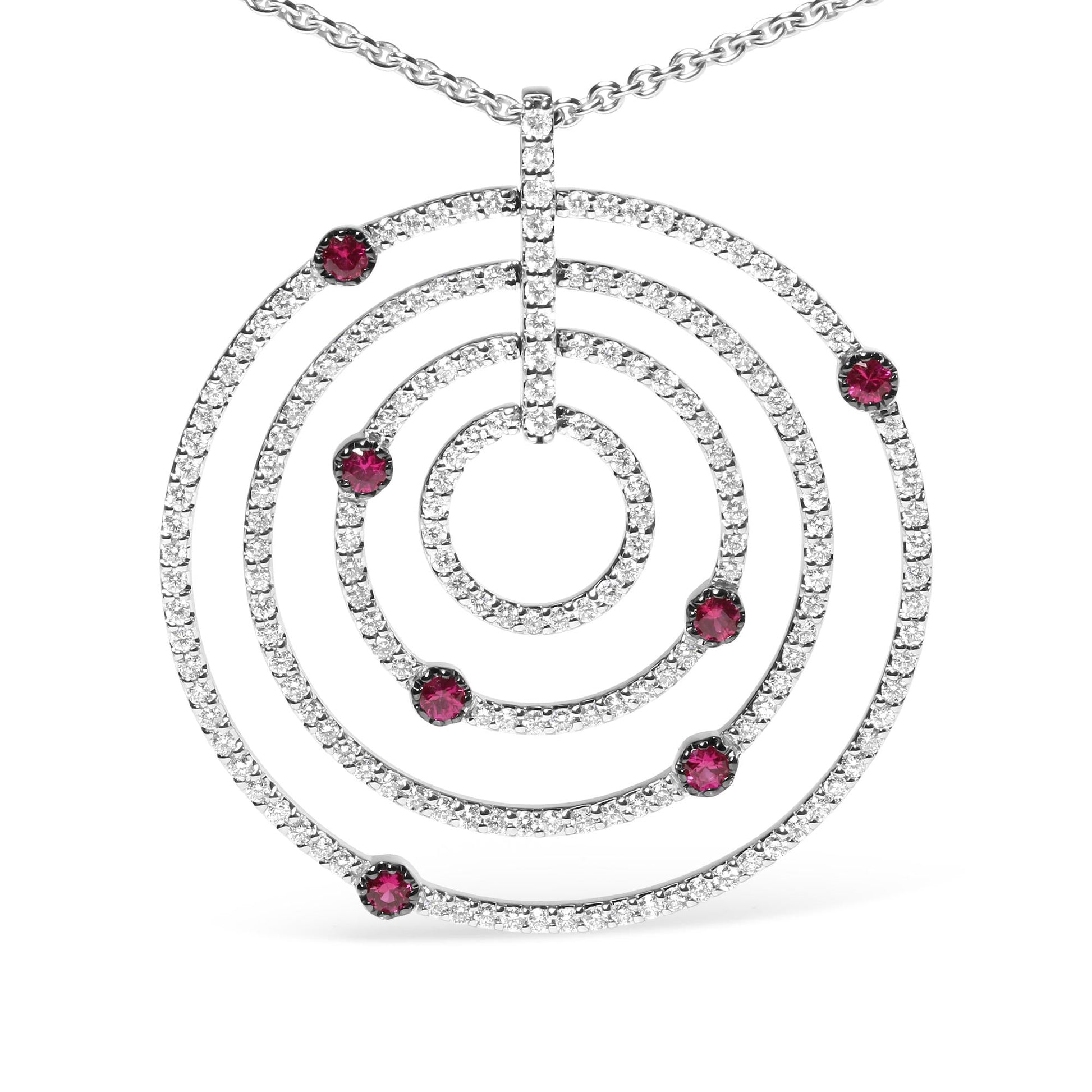 18K White Gold 2 1/6 Cttw Pave Set Diamonds and Red Ruby Openwork Circles