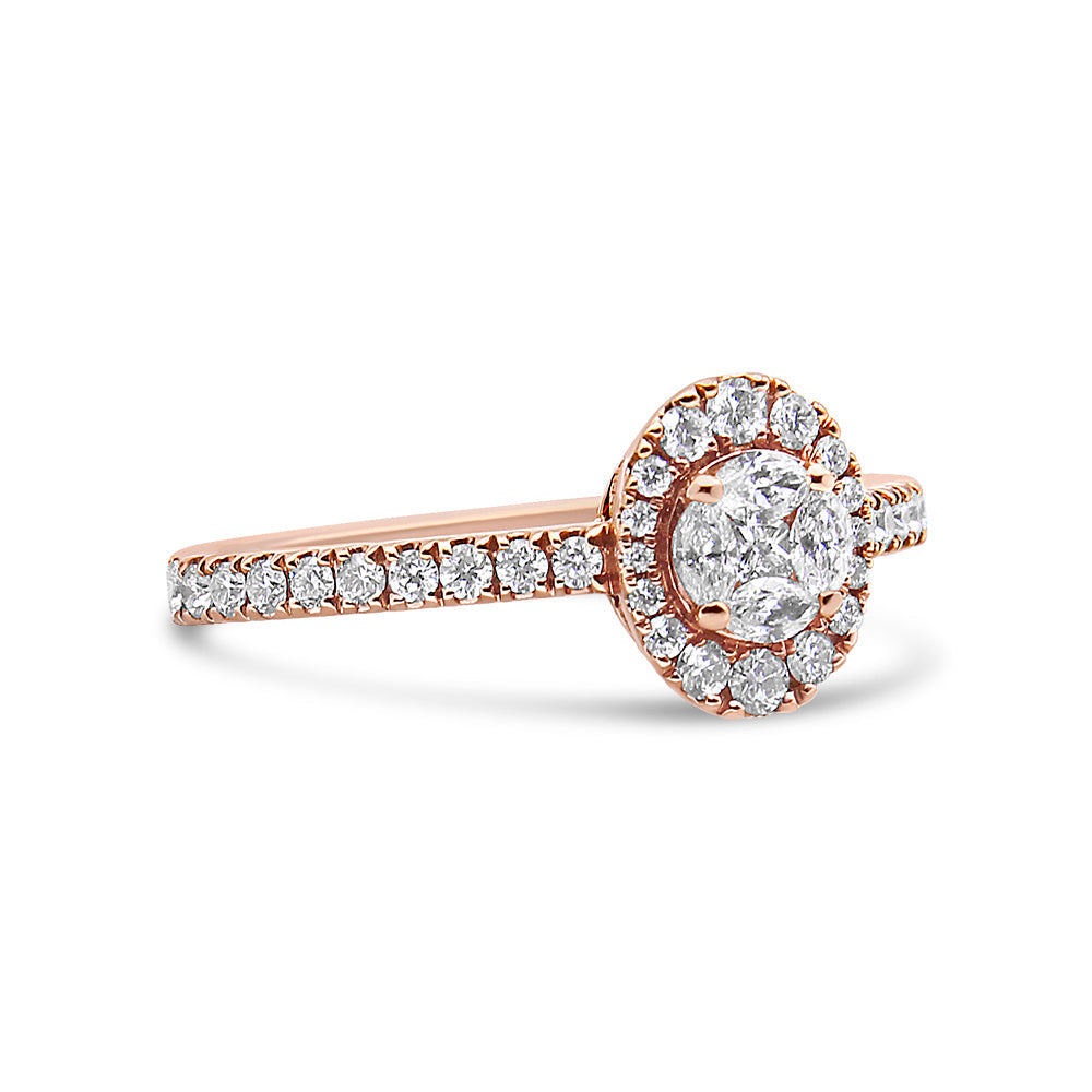 18K Rose Gold 1/2 Cttw Composite Marquise Composite Diamond Oval Shaped Halo