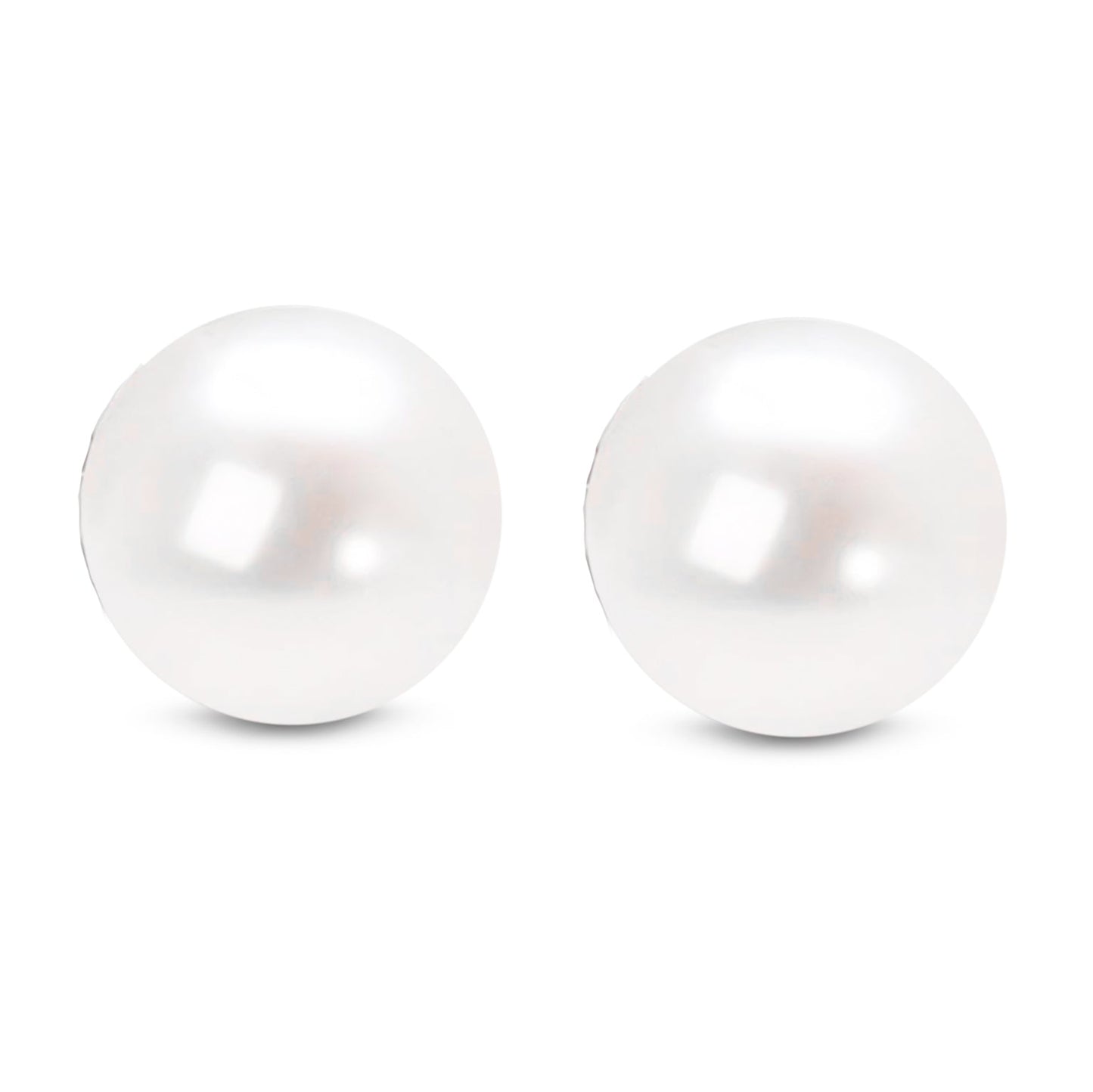 14K Gold Round White Saltwater Akoya Cultured Pearl Stud Earrings AAA + Quality