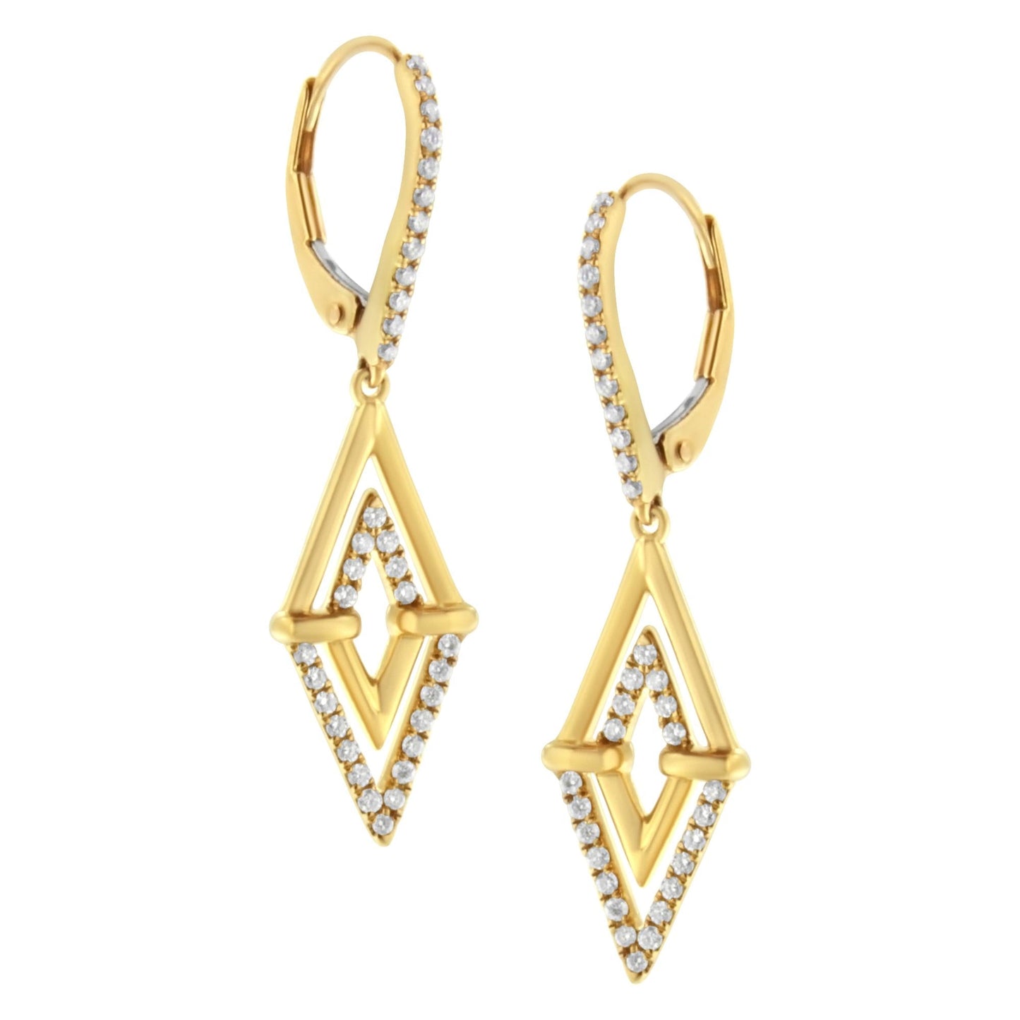 14K Yellow Gold 3/8 Cttw Double Triangle Drop and Dangle Diamond Earrings (G-H