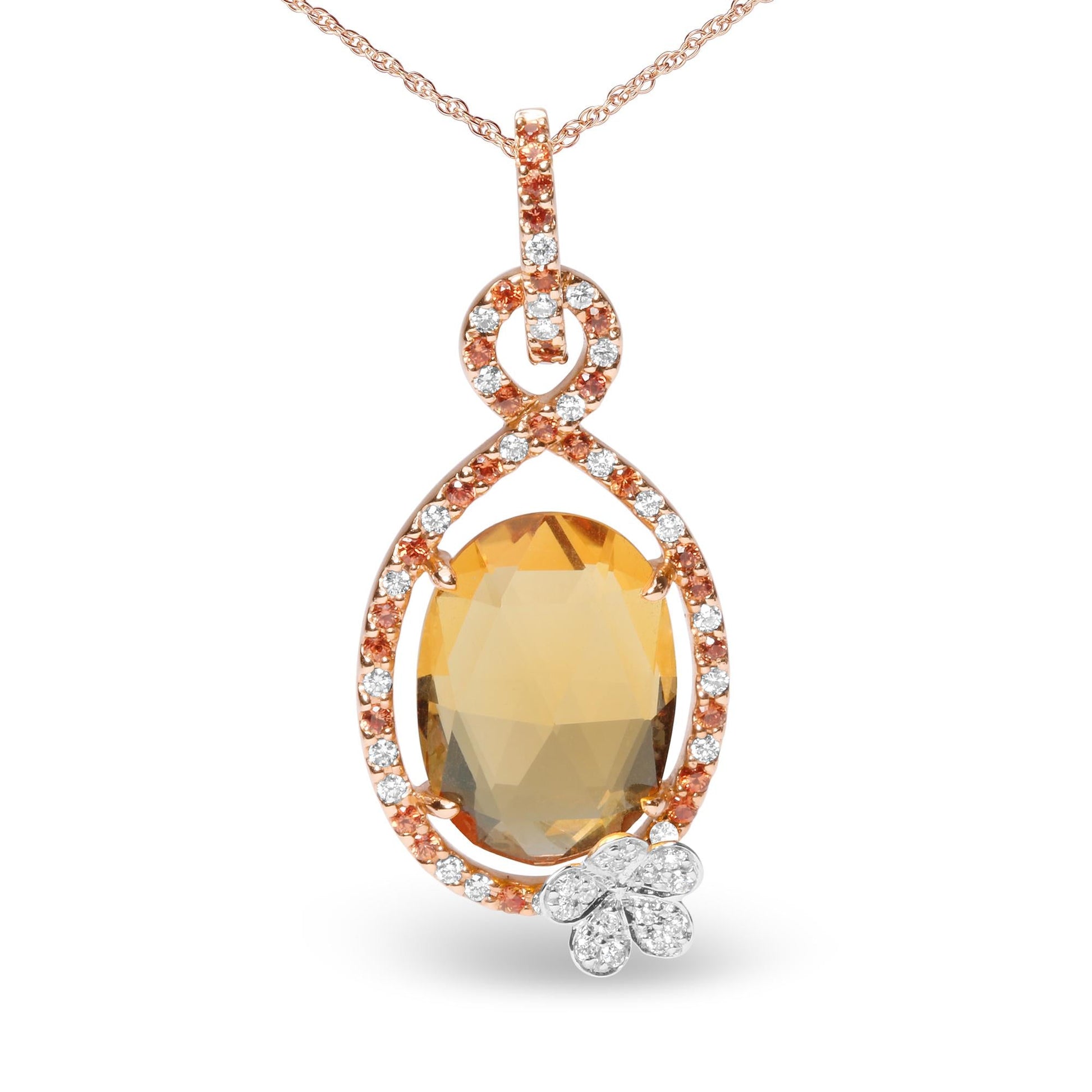 18K Rose Gold 1/5 Cttw Diamond and Oval Yellow Citrine and Round Orange