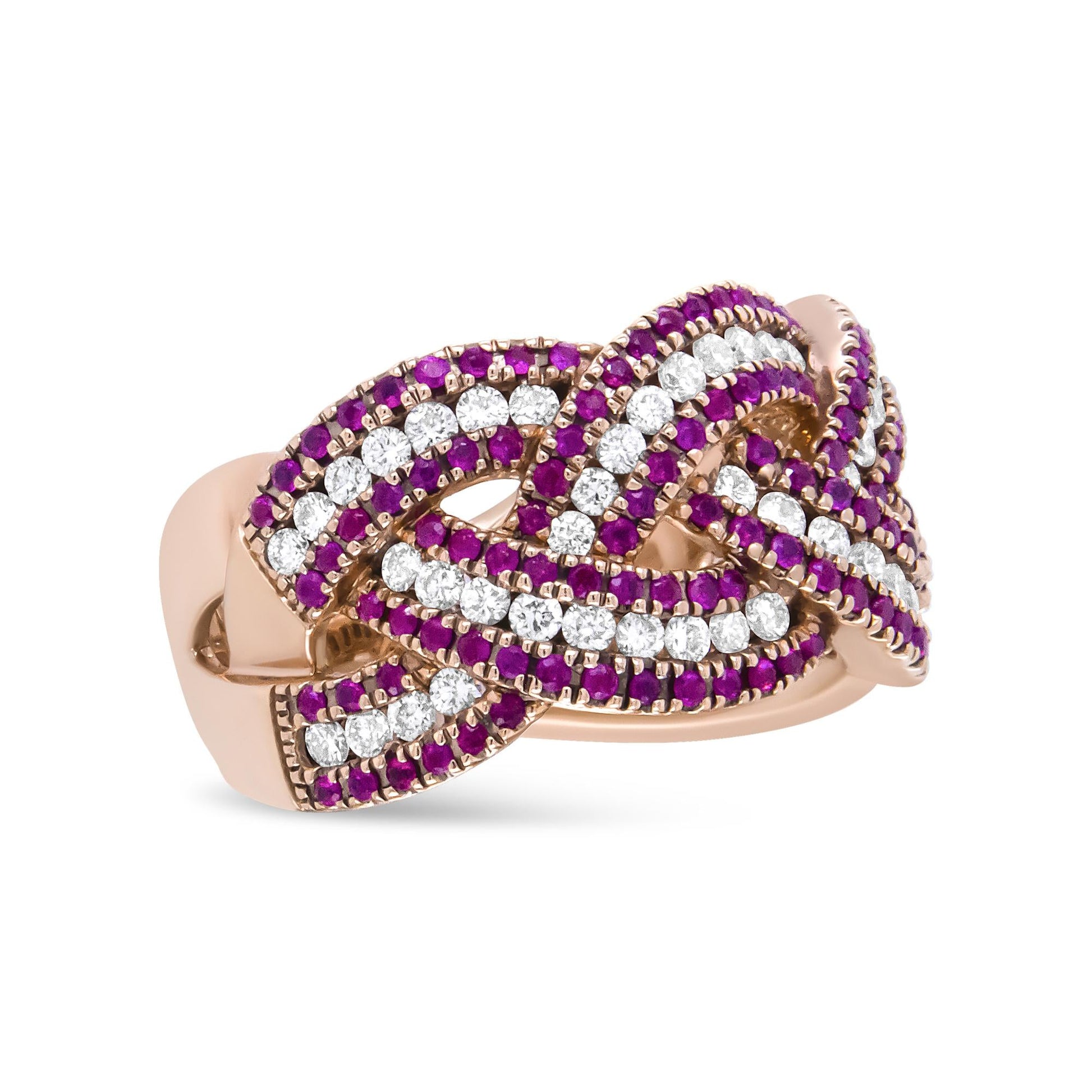 18K Rose Gold Red Ruby and 7/8 Cttw Diamond Woven Braided Band Ring (F-G Color