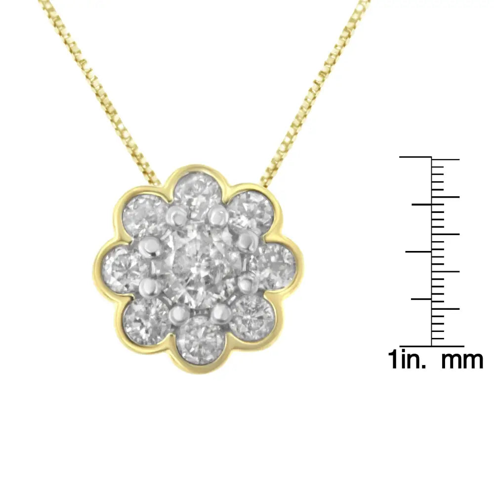 2 Micron 10k Yellow Gold Plated.925 Sterling Silver 1/4 Cttw Diamond Cluster Pendant Necklace (i-j I2-i3) - Fine