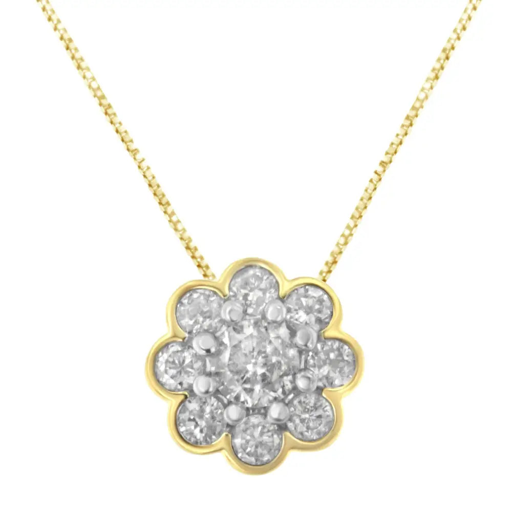 2 Micron 10k Yellow Gold Plated.925 Sterling Silver 1/4 Cttw Diamond Cluster Pendant Necklace (i-j I2-i3) - Fine