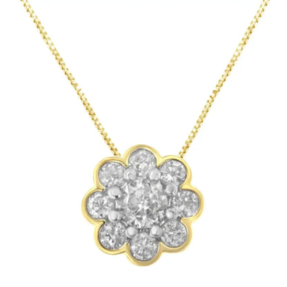 2 Micron 10k Yellow Gold Plated.925 Sterling Silver 1/4 Cttw Diamond Cluster Pendant Necklace (i-j I2-i3) - Fine