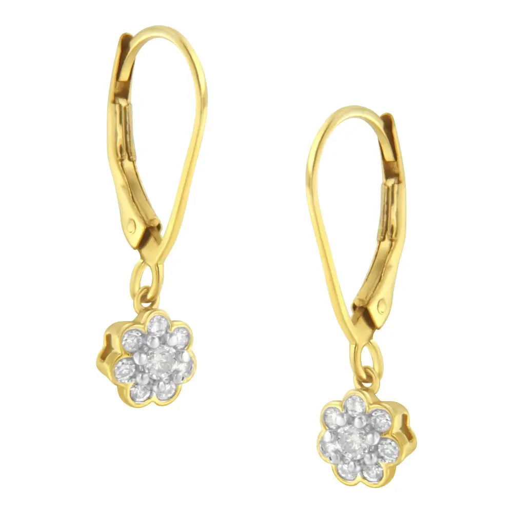 2 Micron 10kt Yellow Gold Plated Sterling Silver Diamond Drop Cluster Earrings (1/4 Cttw I-j Color I2-i3 Clarity)