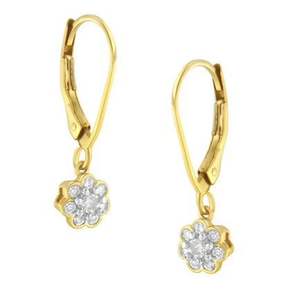 2 Micron 10kt Yellow Gold Plated Sterling Silver Diamond Drop Cluster Earrings (1/4 Cttw I-j Color I2-i3 Clarity)