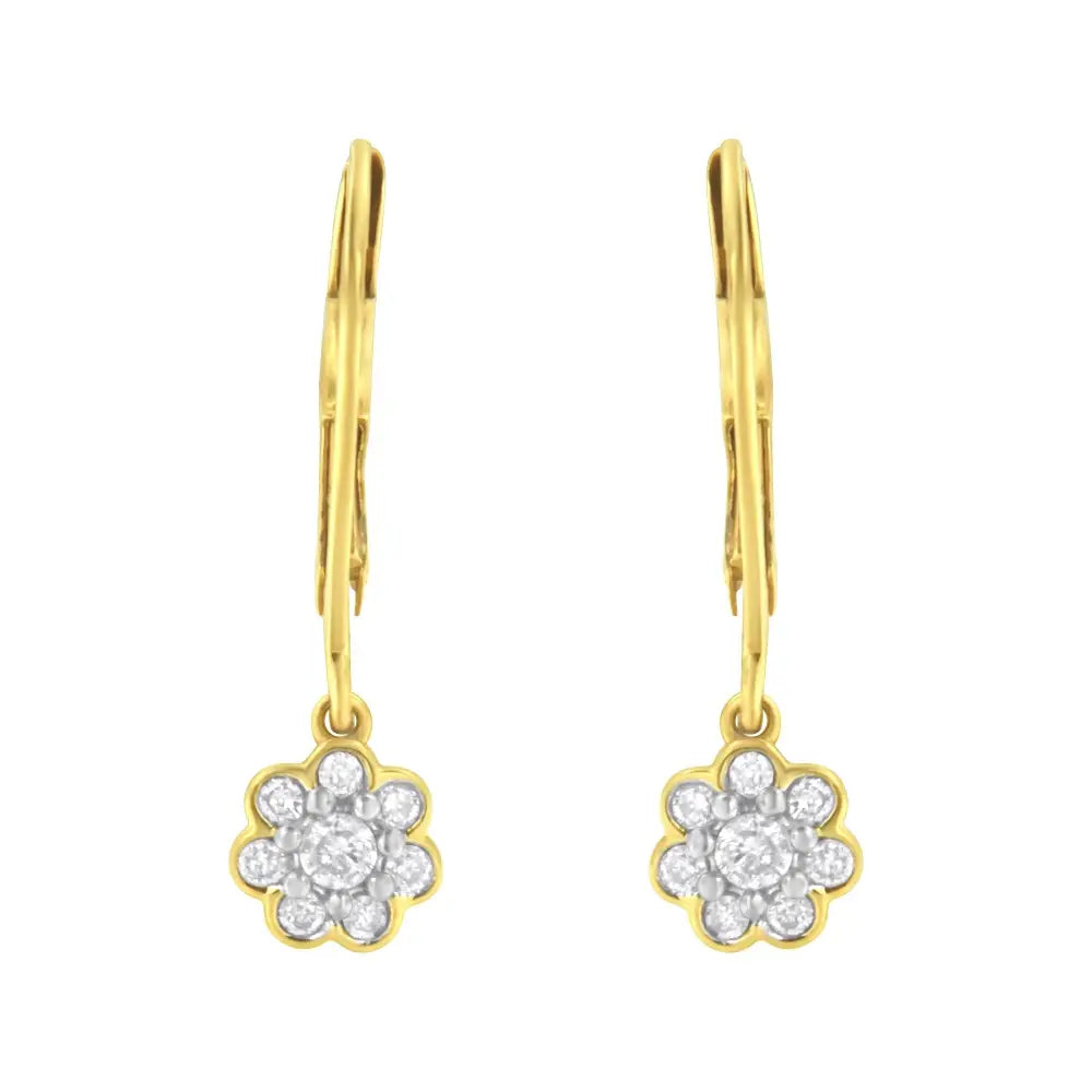 2 Micron 10kt Yellow Gold Plated Sterling Silver Diamond Drop Cluster Earrings (1/4 Cttw I-j Color I2-i3 Clarity)