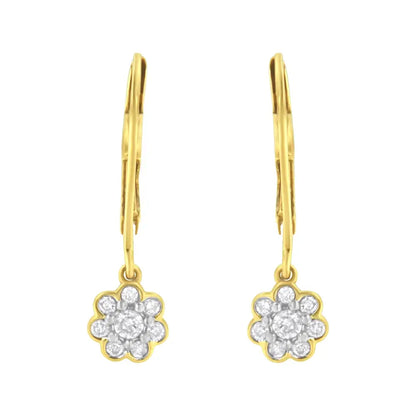 2 Micron 10kt Yellow Gold Plated Sterling Silver Diamond Drop Cluster Earrings (1/4 Cttw I-j Color I2-i3 Clarity)