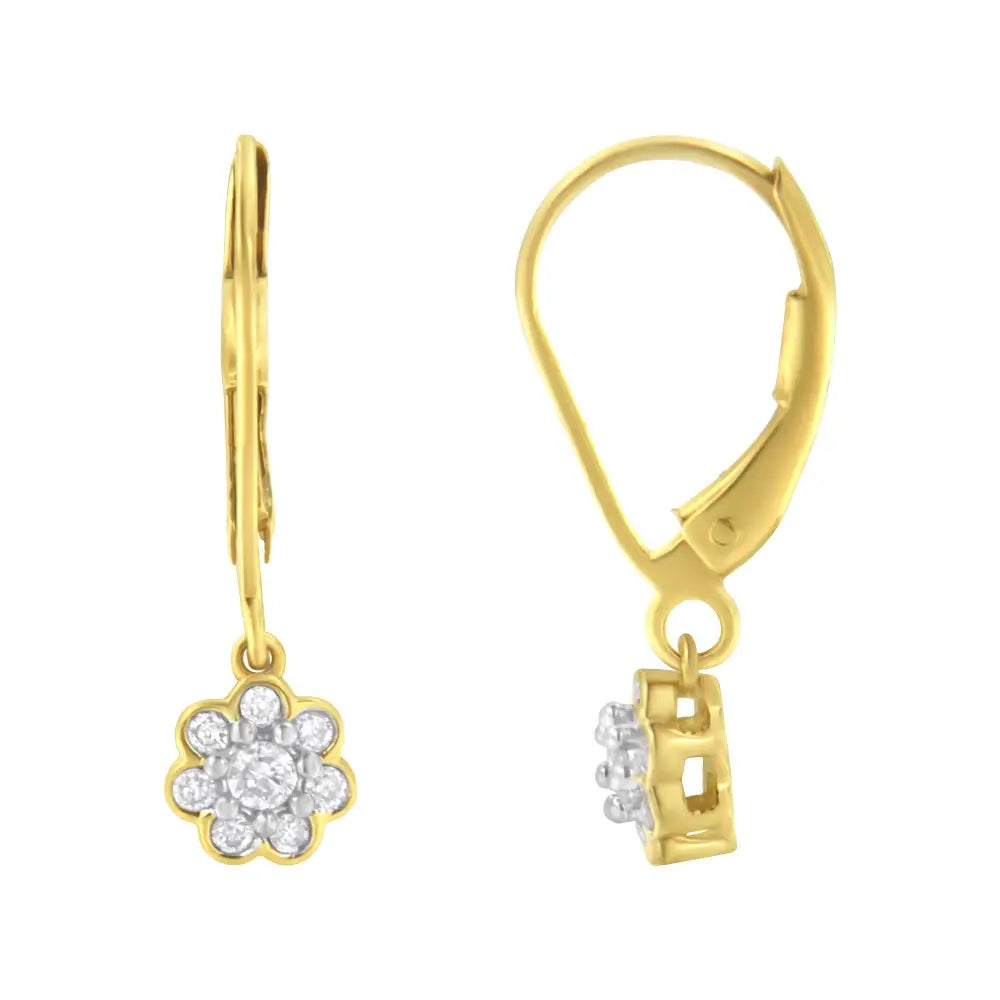 2 Micron 10kt Yellow Gold Plated Sterling Silver Diamond Drop Cluster Earrings (1/4 Cttw I-j Color I2-i3 Clarity)