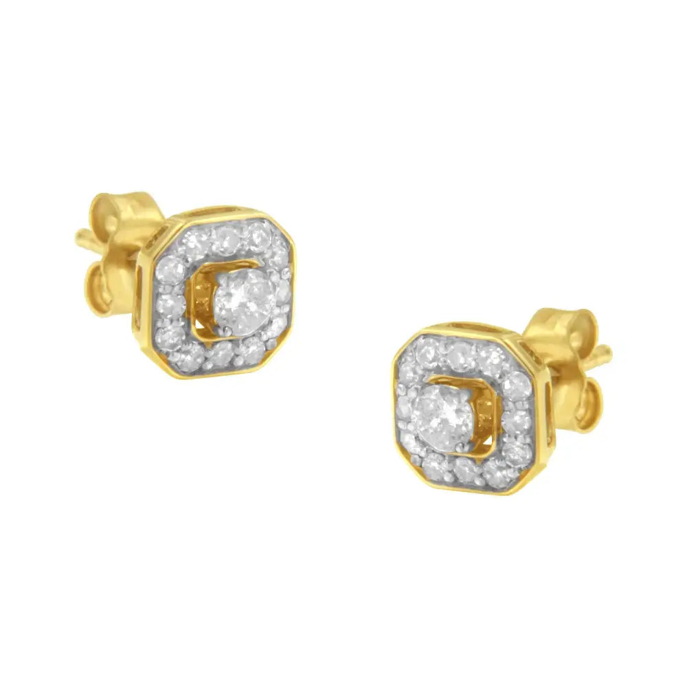 2 Micron 10kt Yellow Gold Plated Sterling Silver Diamond Square Stud Earrings (1/2 Cttw J-k Color I2-3 Clarity) - Fine